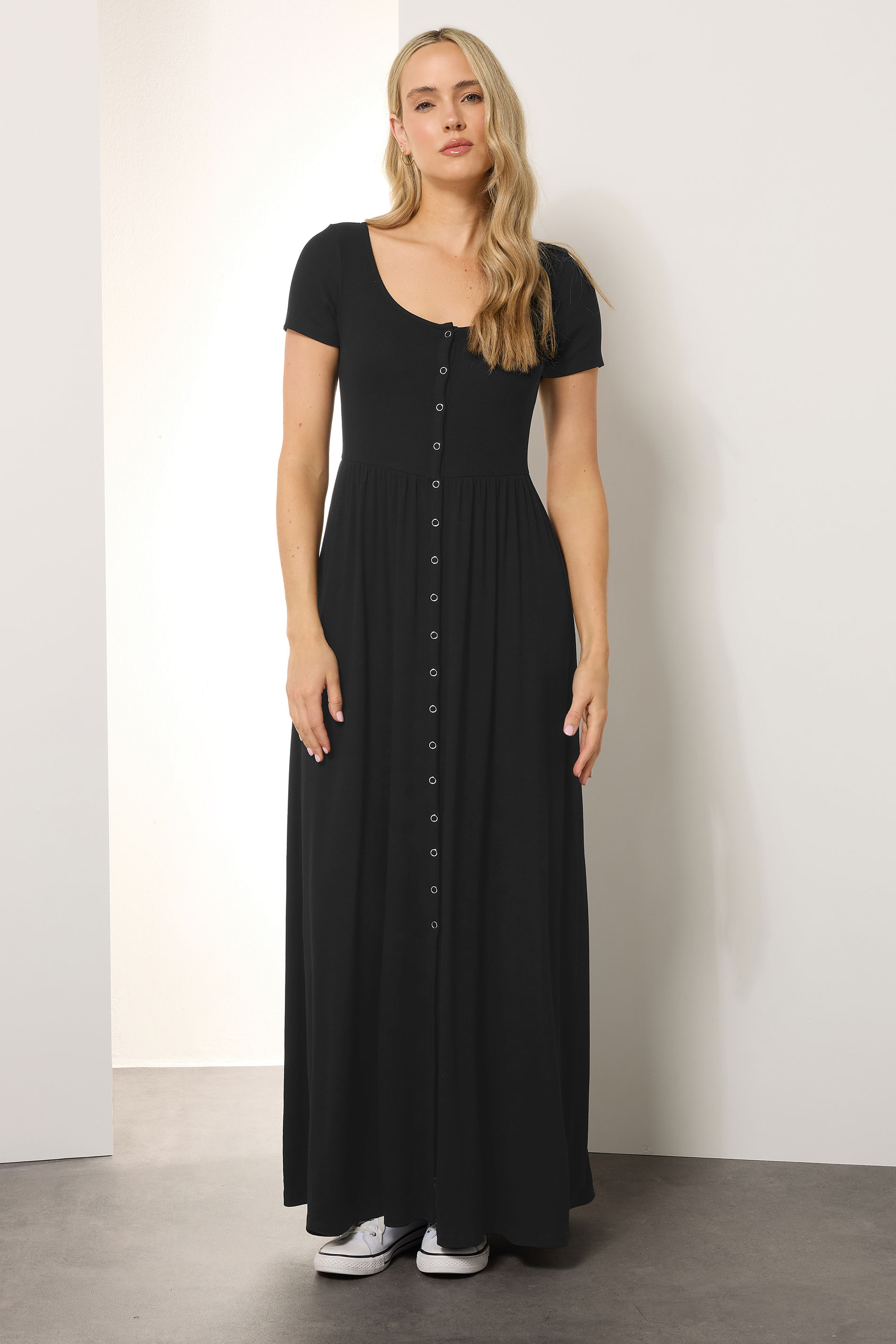 LTS Tall Maternity Black Ribbed Button Maxi Dress | Long Tall Sally 2