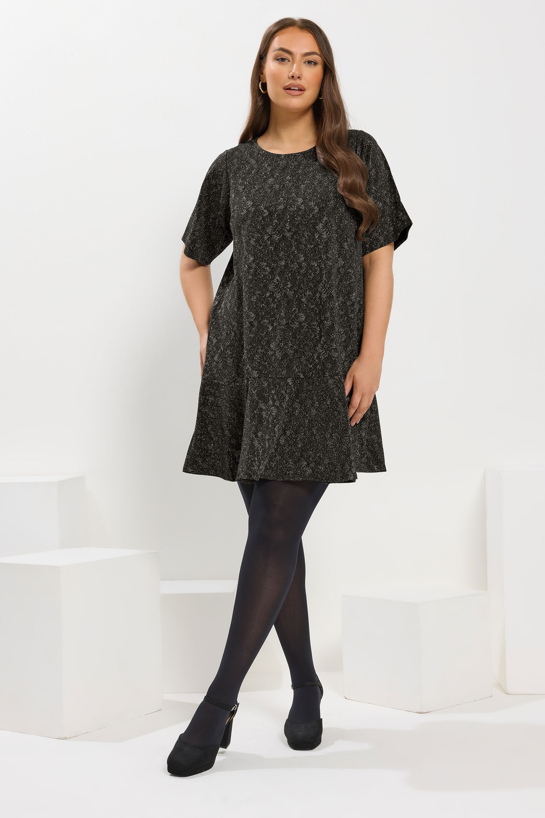 YOURS Plus Size Grey Jacquard T-Shirt Dress | Yours Clothing 2