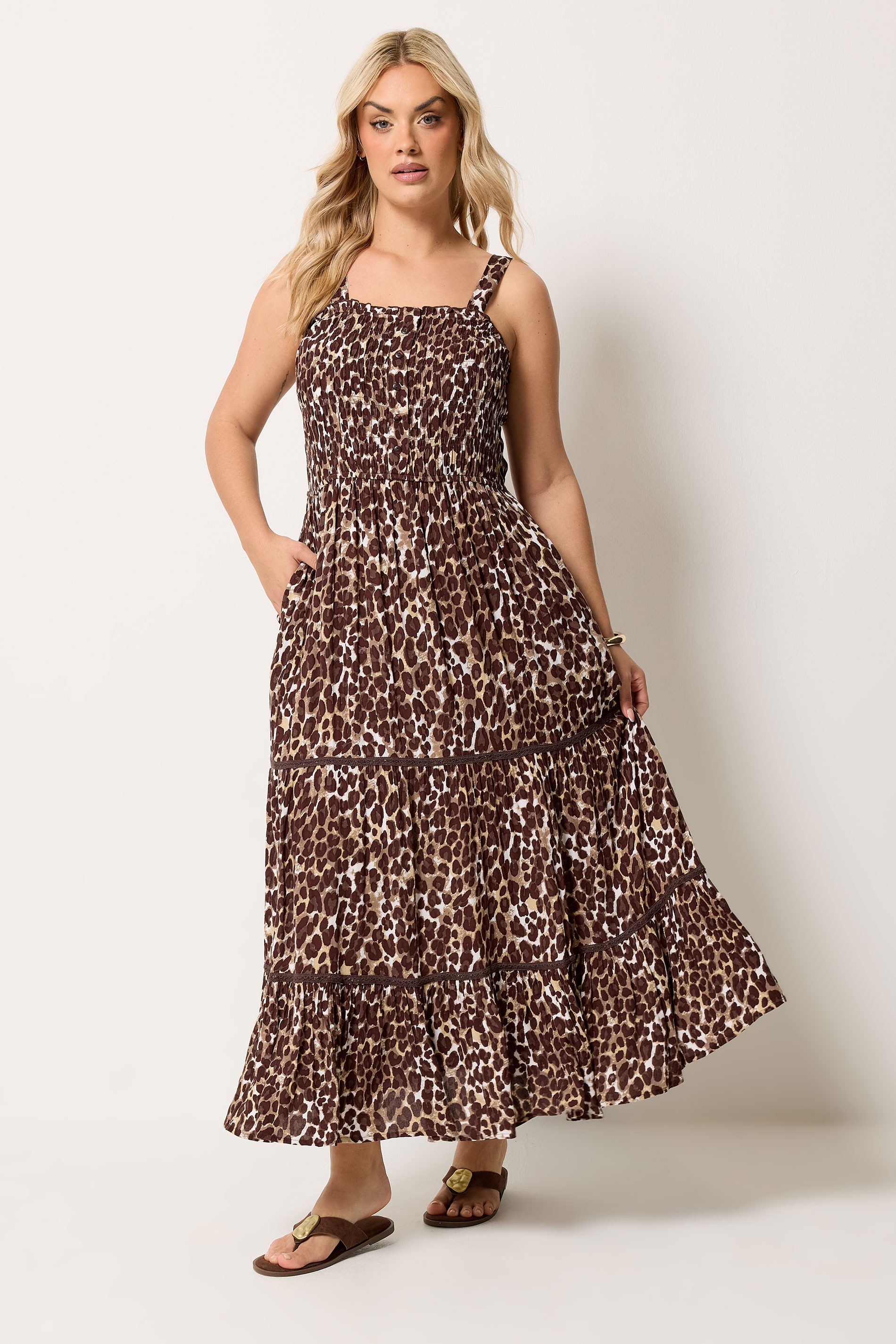 YOURS Plus Size Brown Leopard Placket Dress | Yours Clothing 1