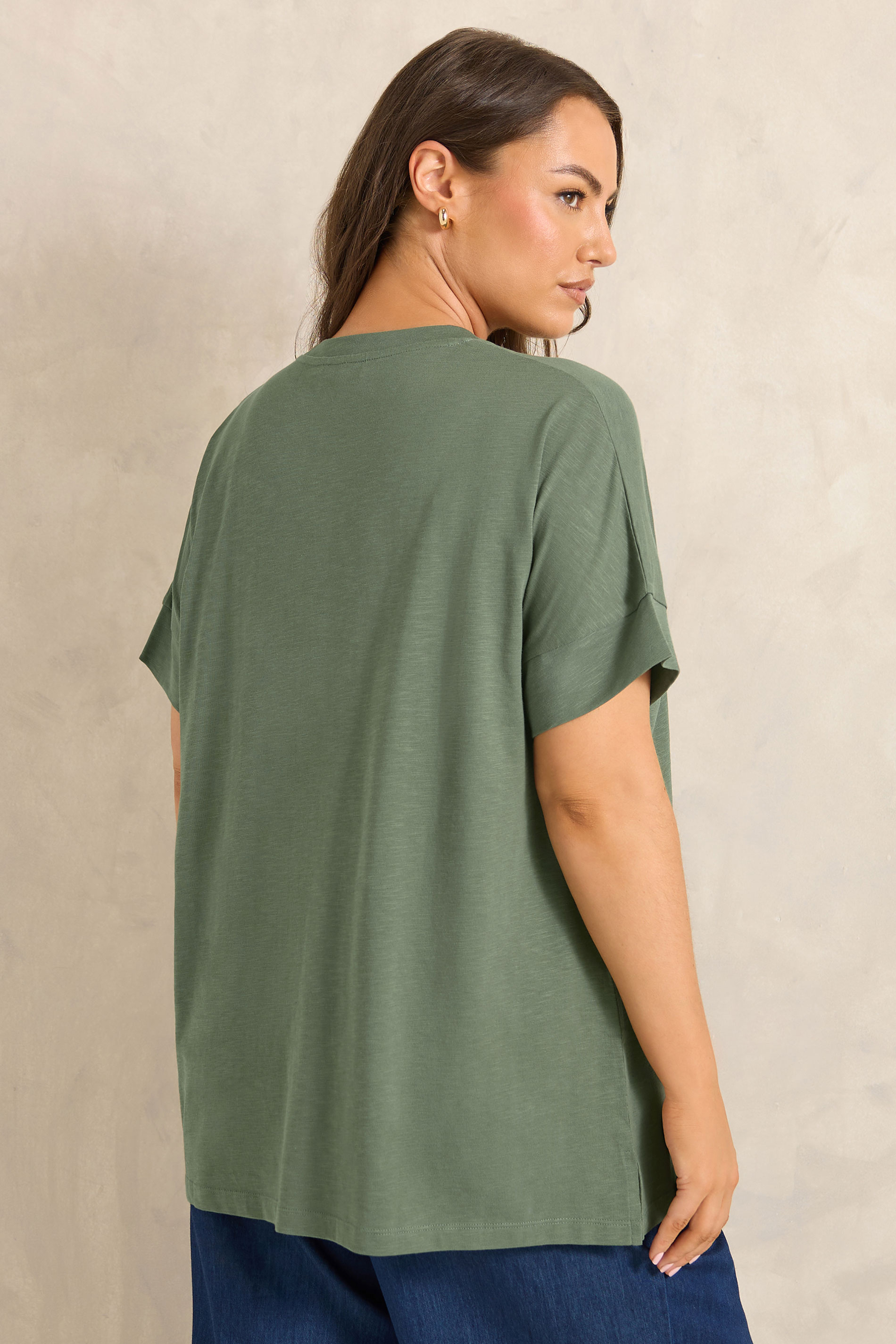 EVANS Plus Size Khaki Pure Cotton T-Shirt | Evans 2