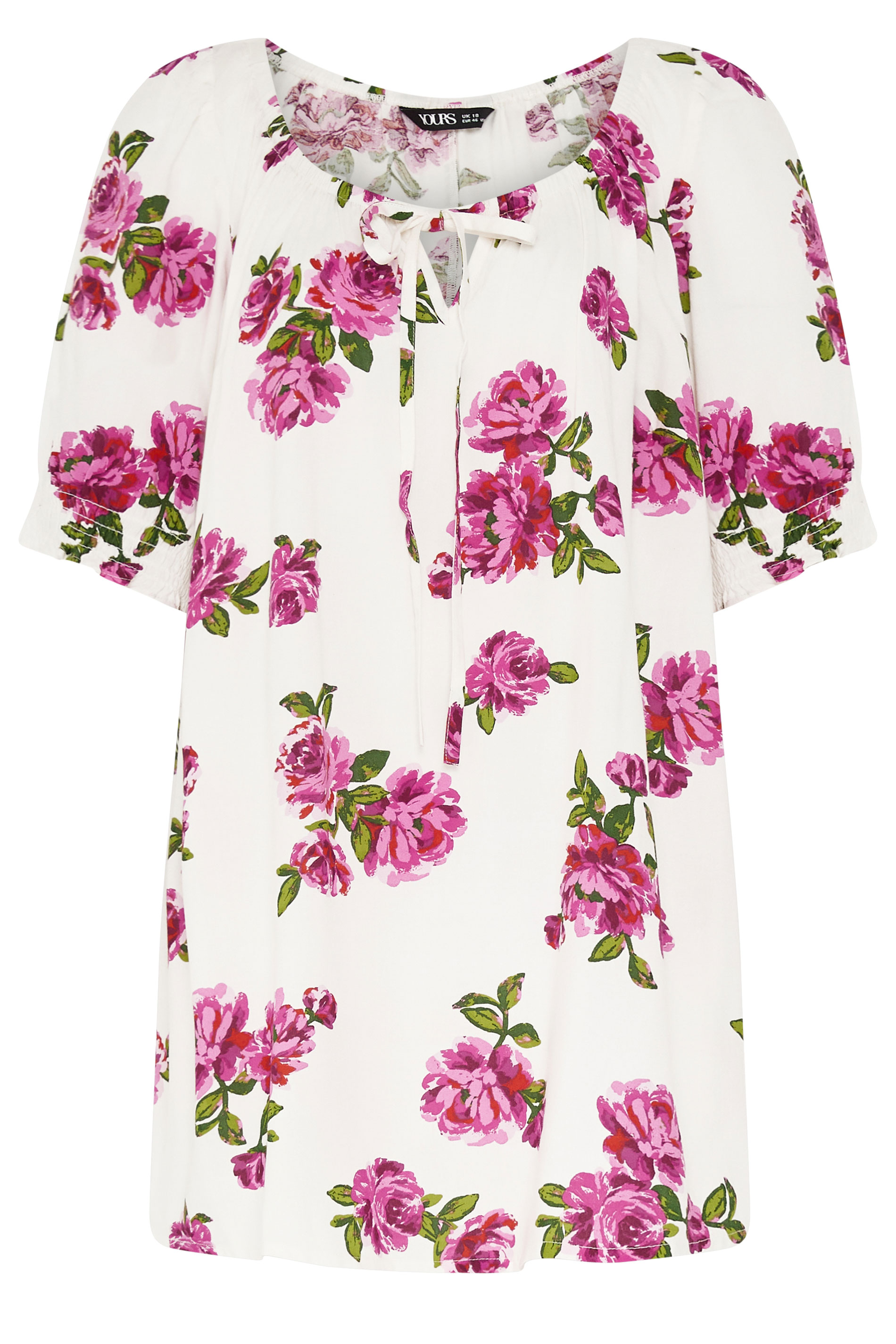 YOURS Plus Size White Floral Print Puff Sleeve Top | Yours Clothing 5