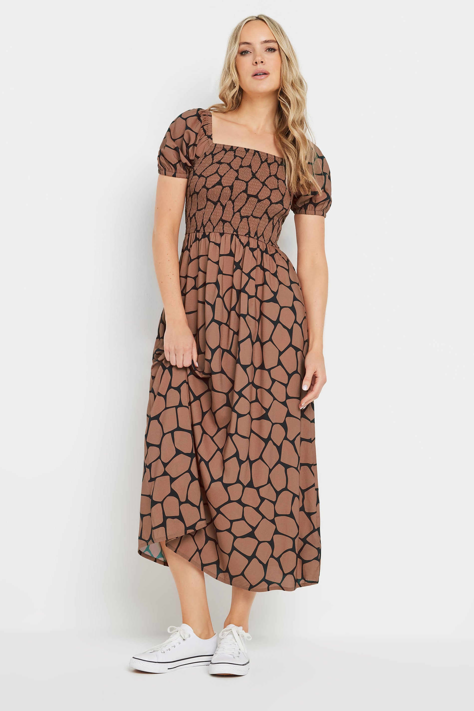 LTS Tall Rust Orange Giraffe Shirred Midi Dress | Long Tall Sally 2