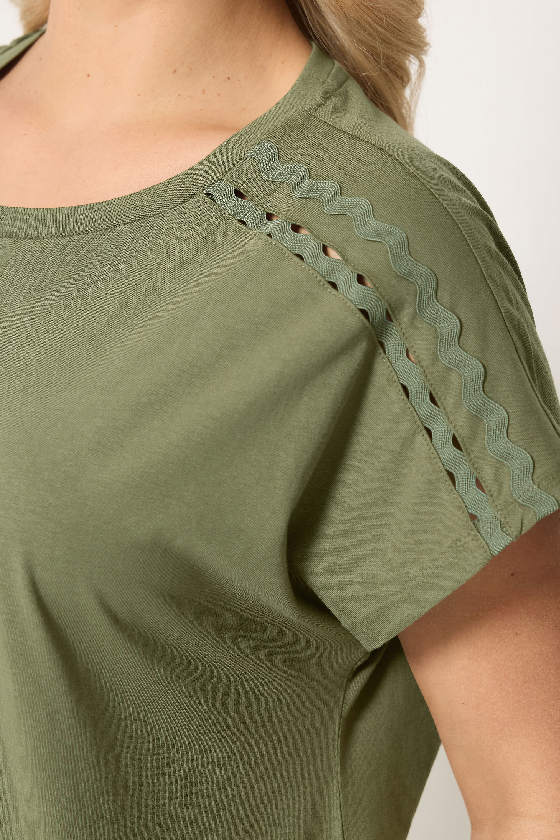 YOURS Plus Size Khaki Green Trim Detail T-Shirt | Yours Clothing 4