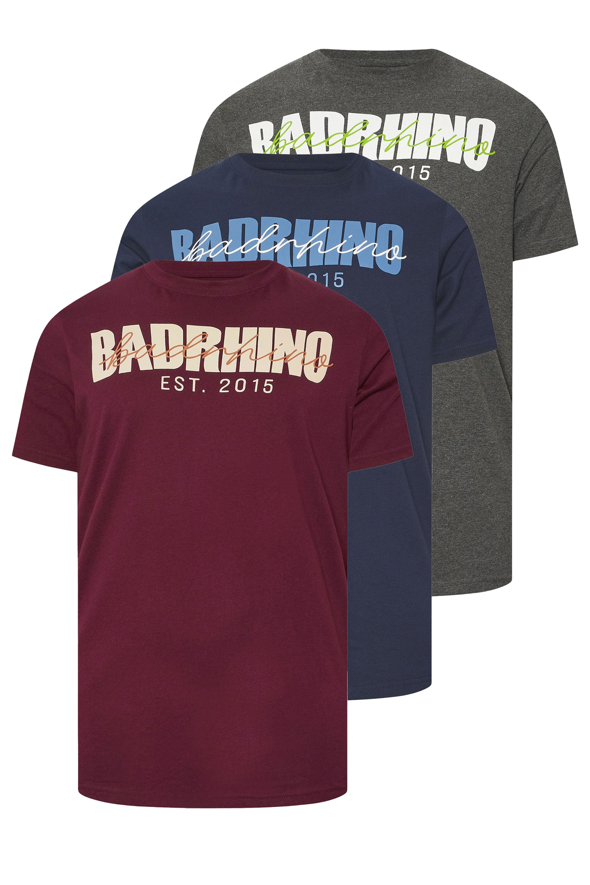 BadRhino Big & Tall 3 PACK Burgundy Red & Navy Blue Scripted T-Shirts | BadRhino 3