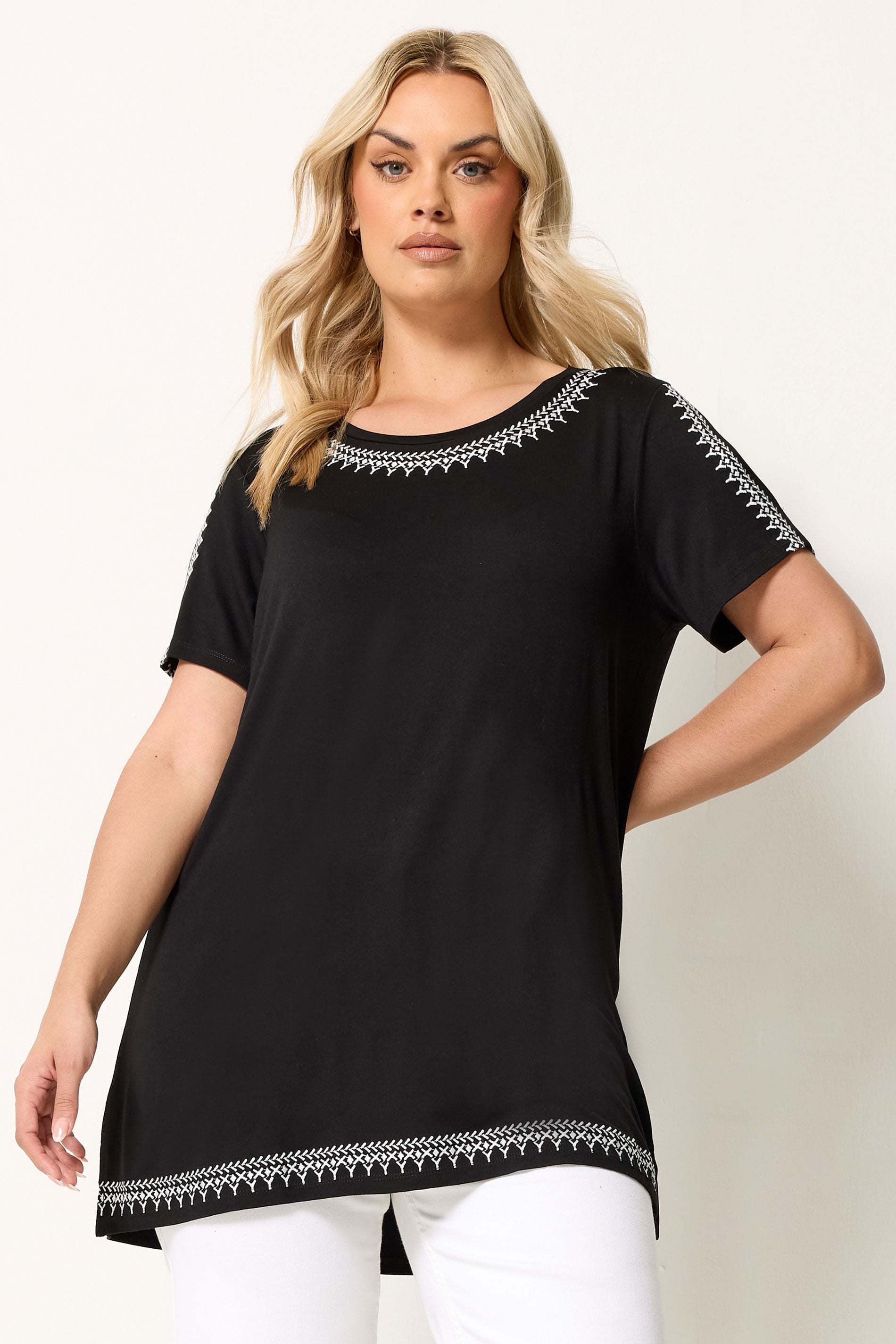 YOURS Plus Size Black Embroidered T-Shirt | Yours Clothing 3
