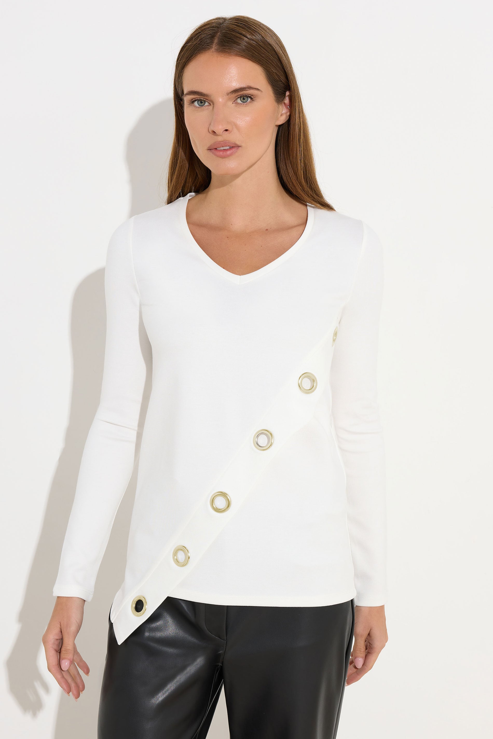 STAR Ivory White Asymmetric Eyelet Detail Top | StarByJM 3