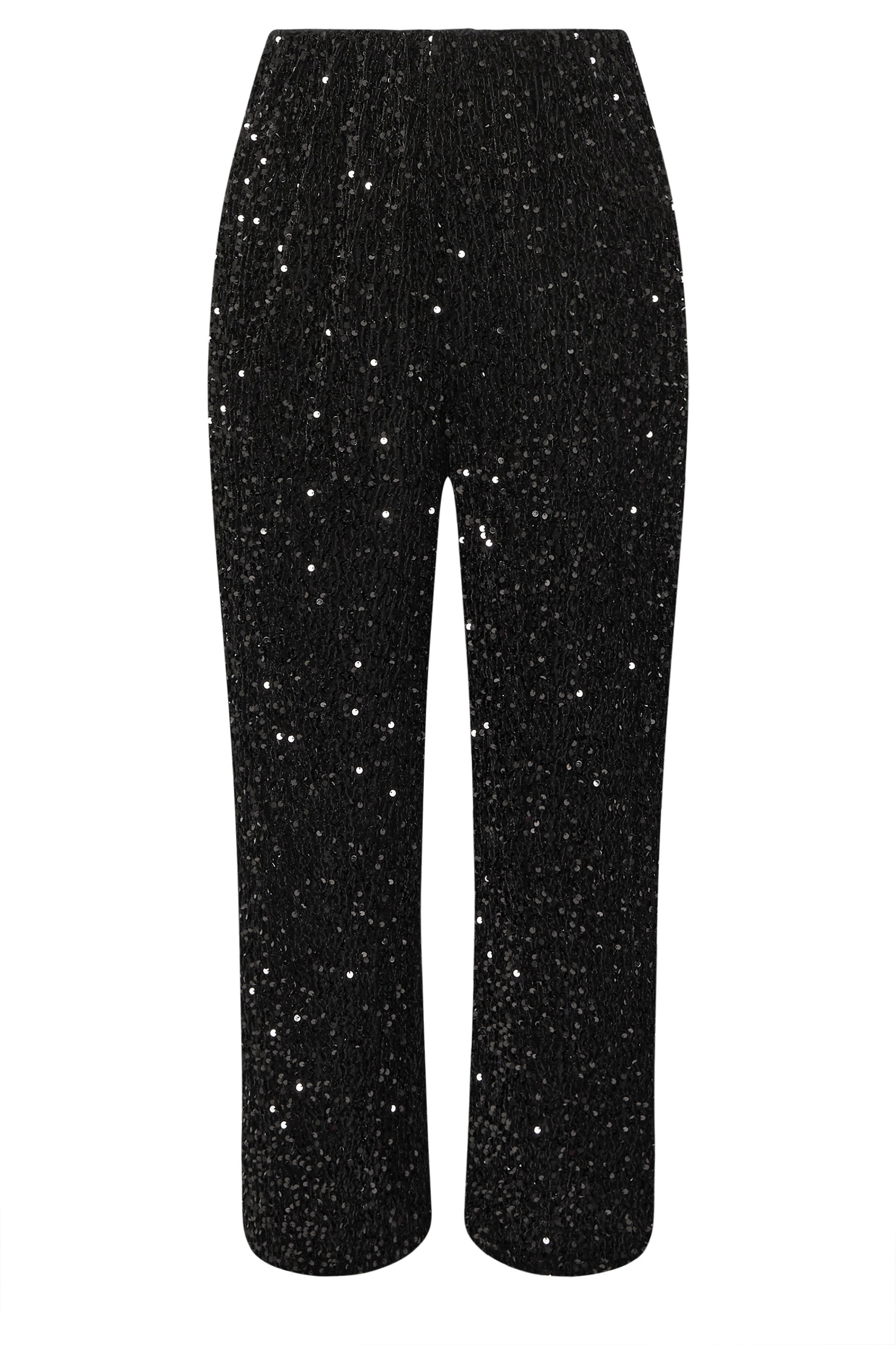 YOURS Plus Size Black Sequin Wide Leg Trousers | Yours Clothing 5