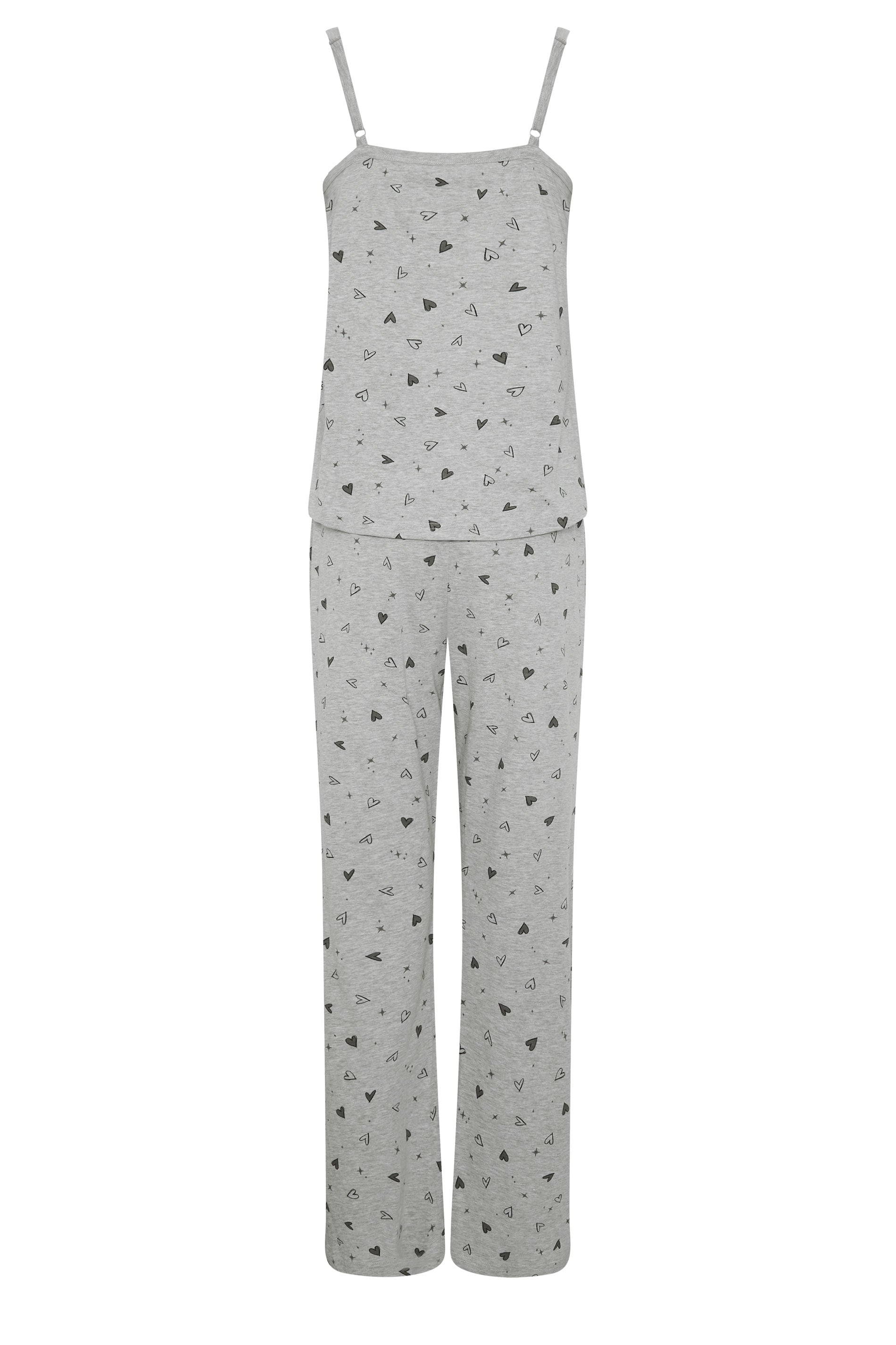 LTS Tall Women's Grey Heart Print Cotton Wide Leg Pyjama Set | Long Tall Sally 6