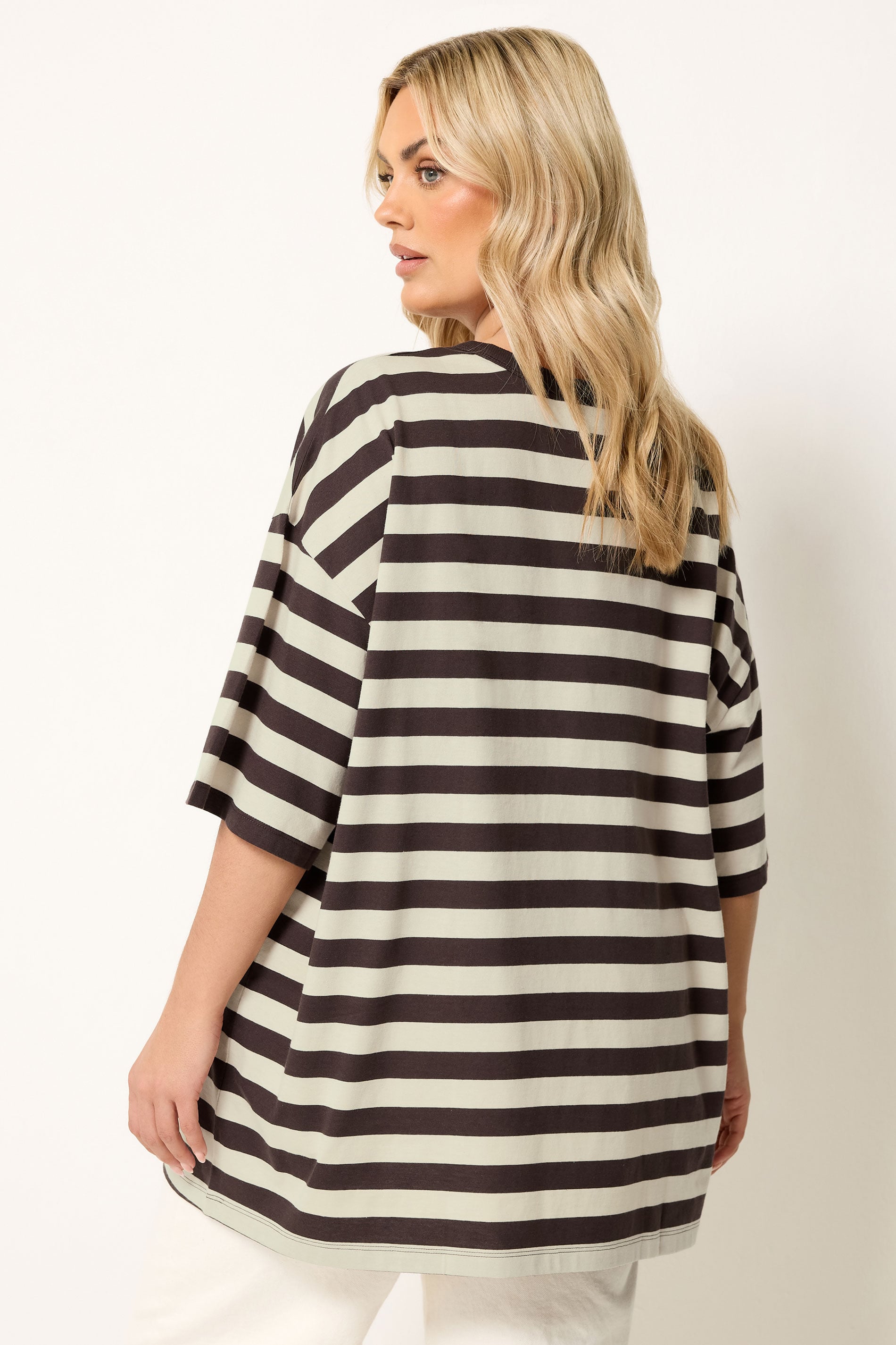 YOURS Plus Size Chocolate Brown & Cream Boxy T-Shirt | Yours Clothing 2