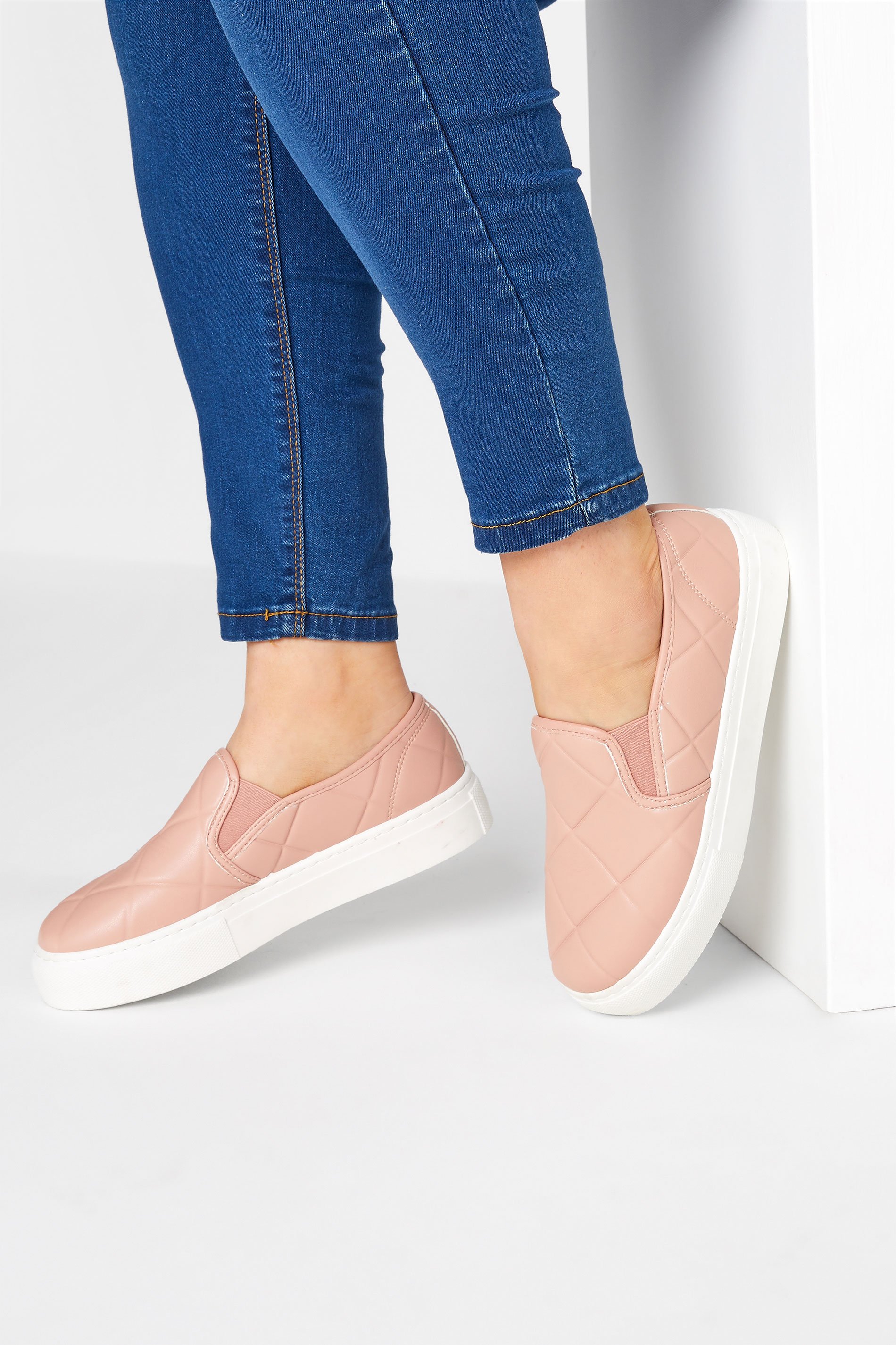 Pink Quilted Slip-On Trainers In Extra Wide Fit | Yours Clothing 1