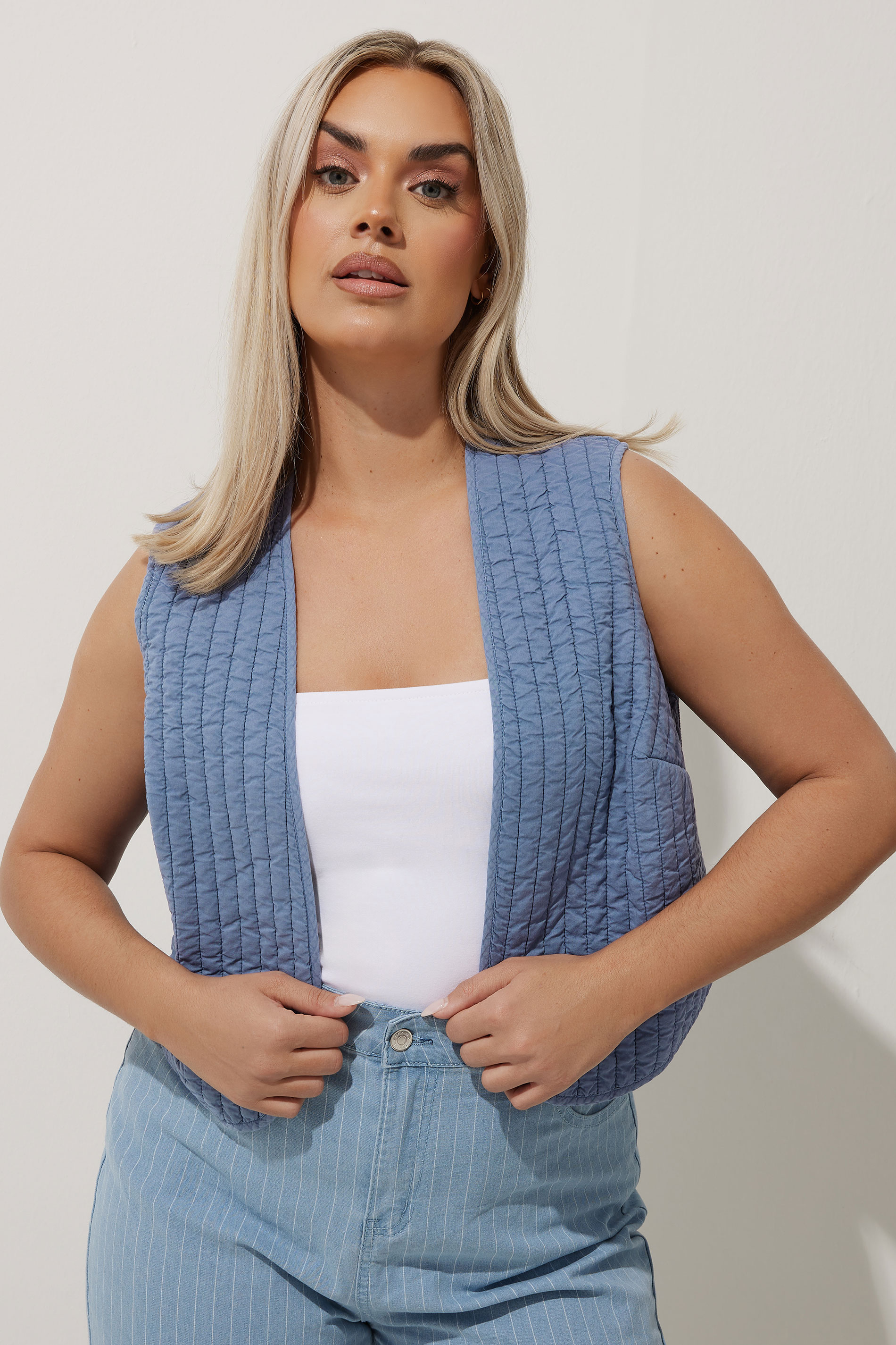 LIMITED COLLECTION Plus Size Blue Washed Quilted Waistcoat | Yours Clothing 3