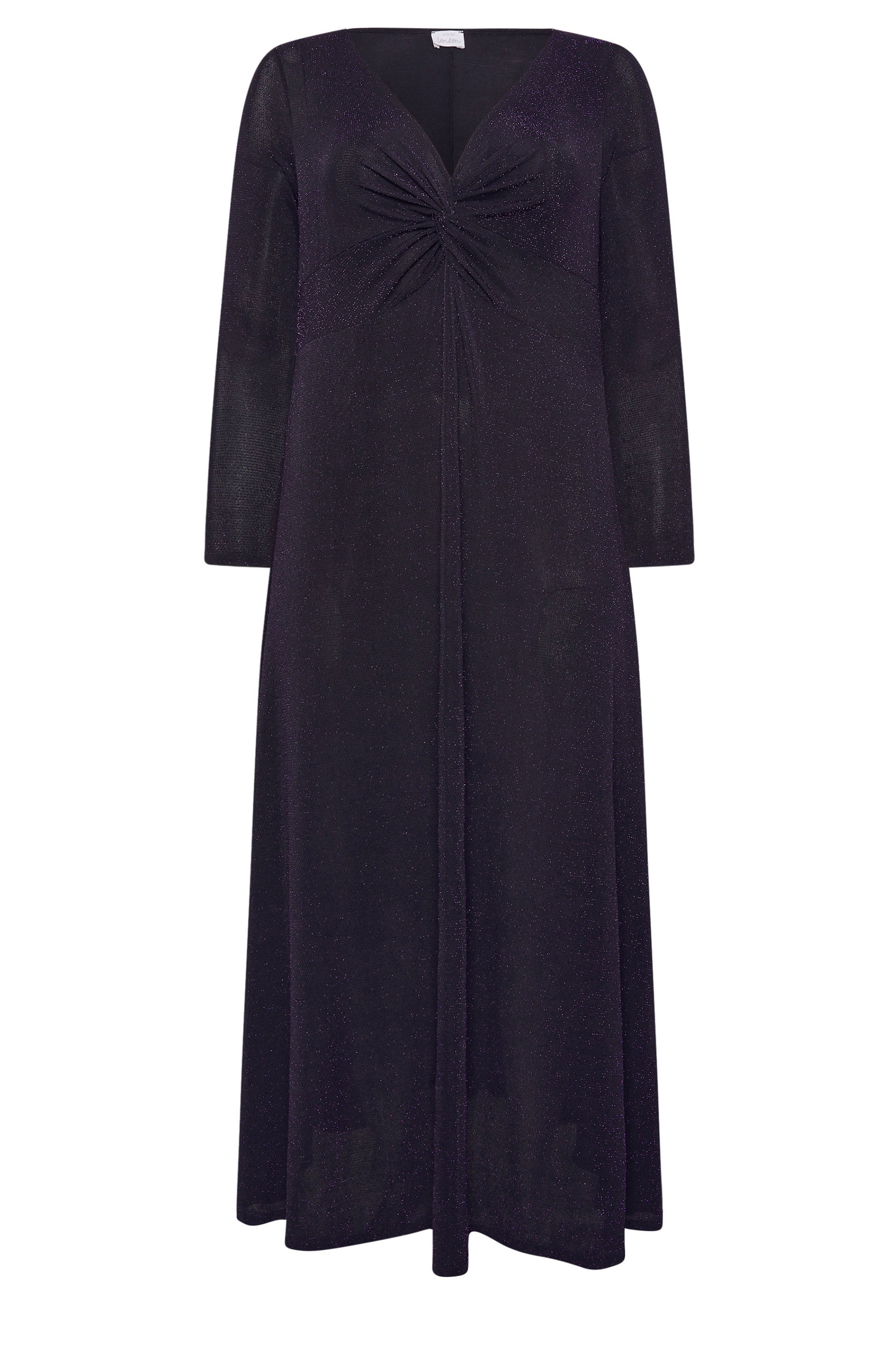 YOURS LONDON Plus Size Purple Metallic Knot Front Dress | Yours Clothing 5