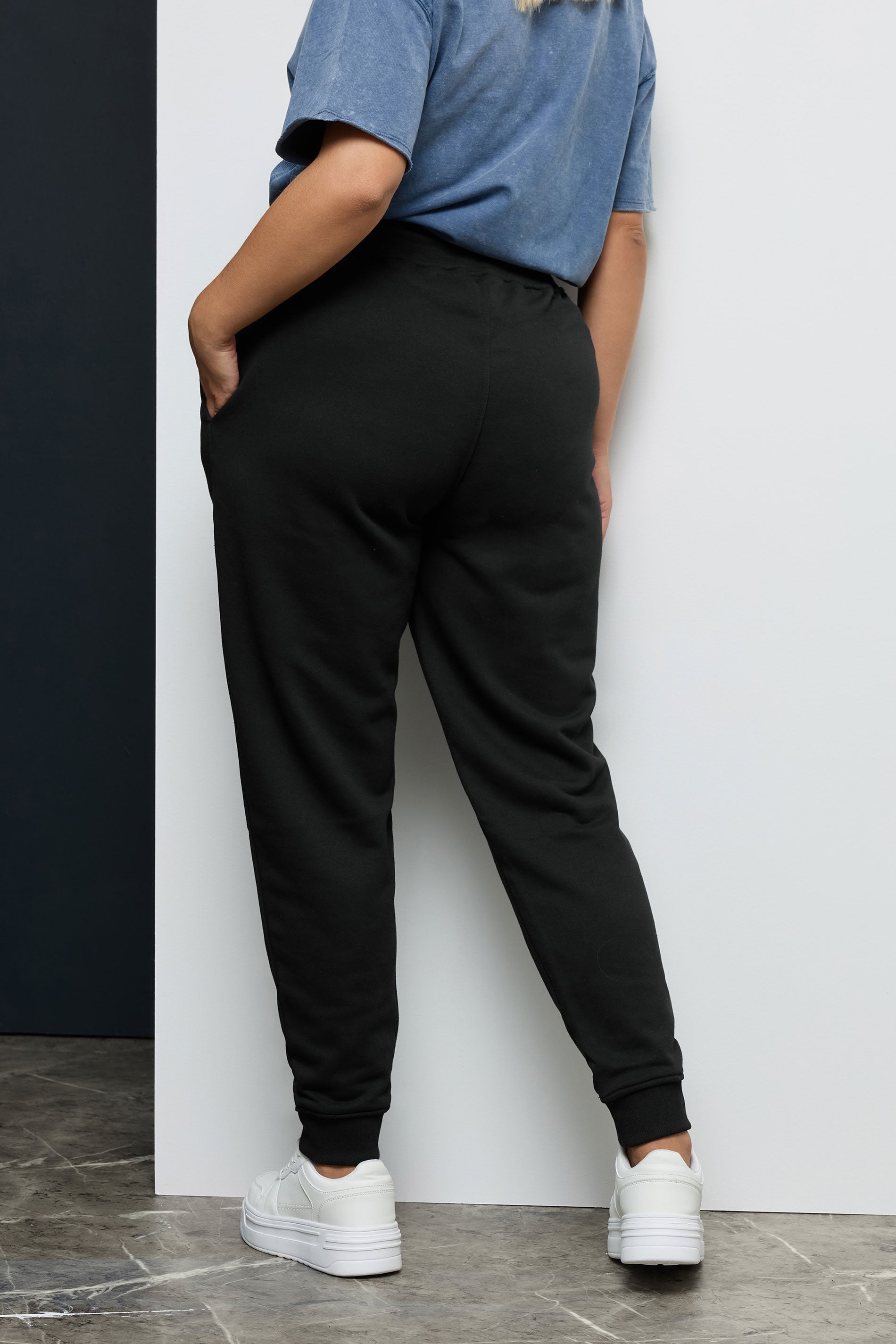 Plus Size Black Elasticated Joggers | Yours Clothing 2