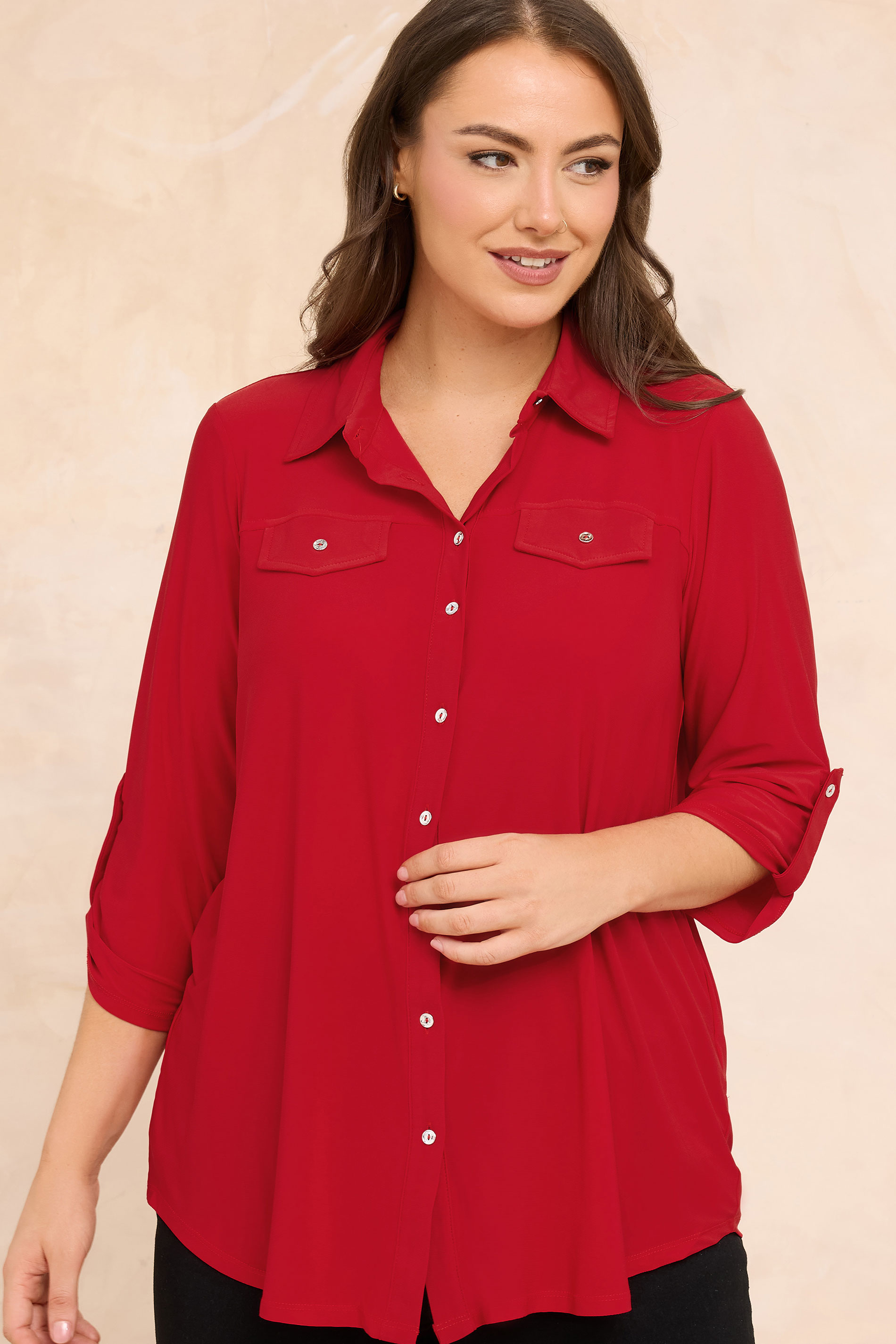 Evans Women's Red Plus Tab Sleeve Blouse Size 26-28