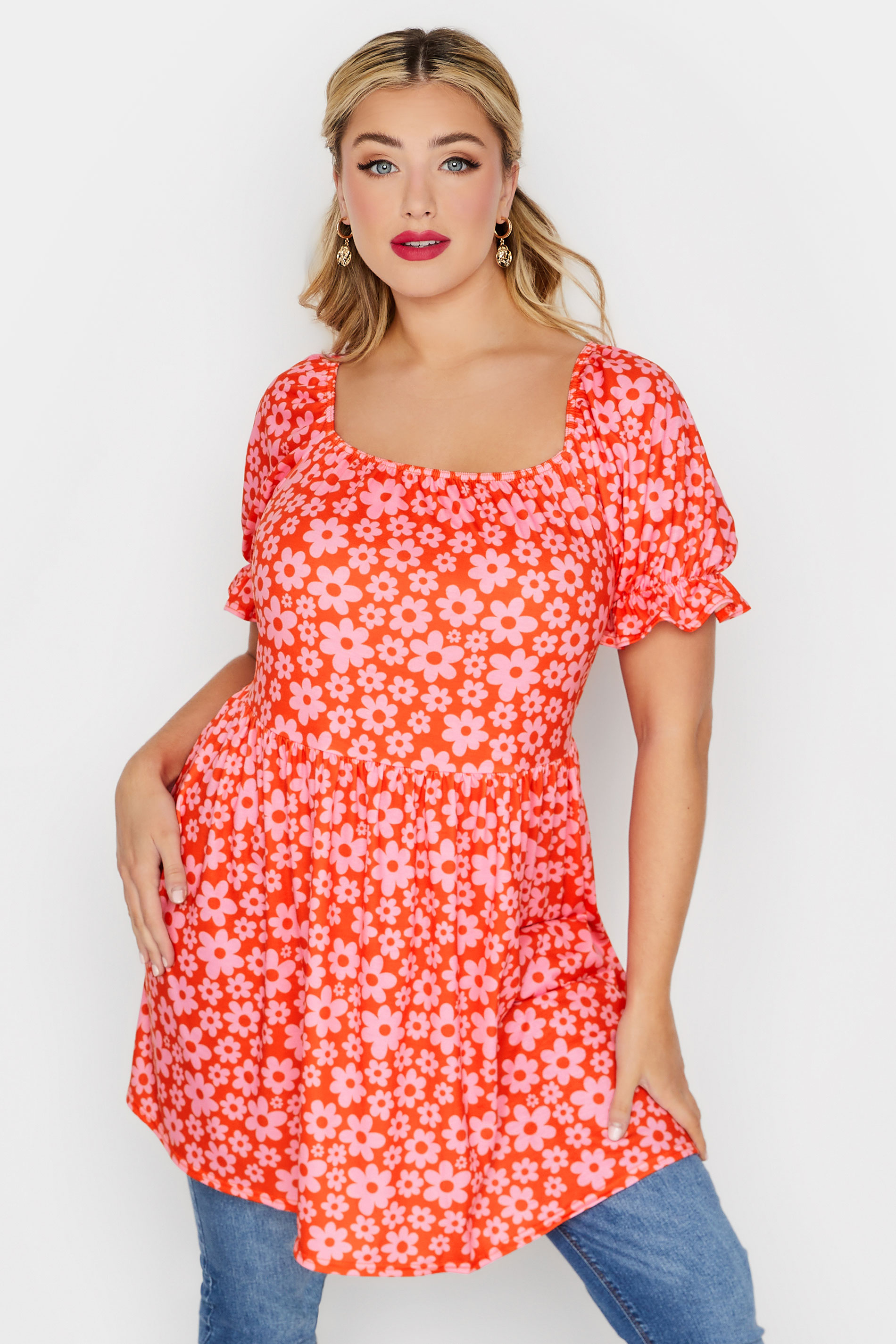 LIMITED COLLECTION Plus Size Pink Retro Floral Print Top | Yours Clothing  1