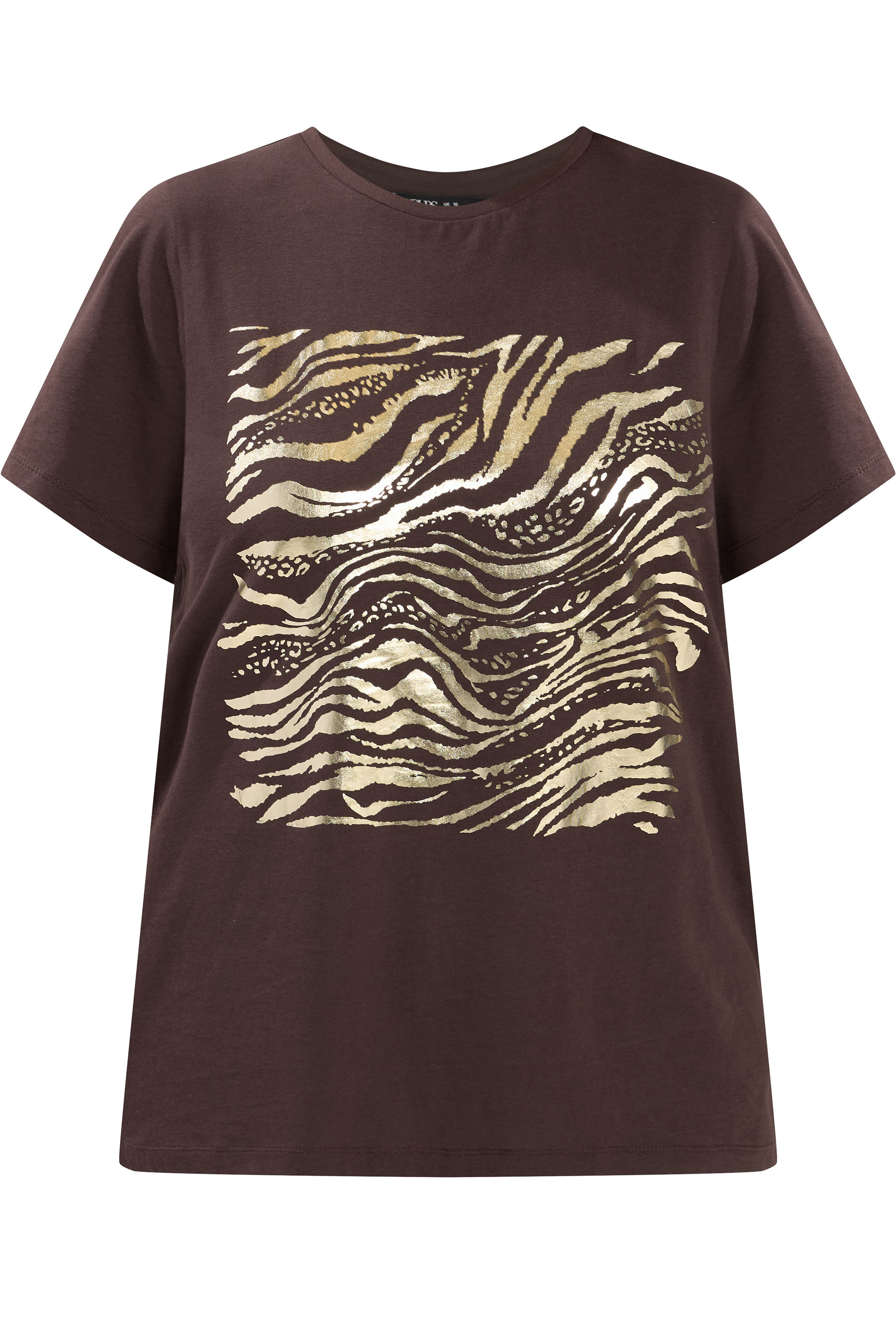 YOURS Plus Size Chocolate Brown Zebra Foil T-Shirt | Yours Clothing 5