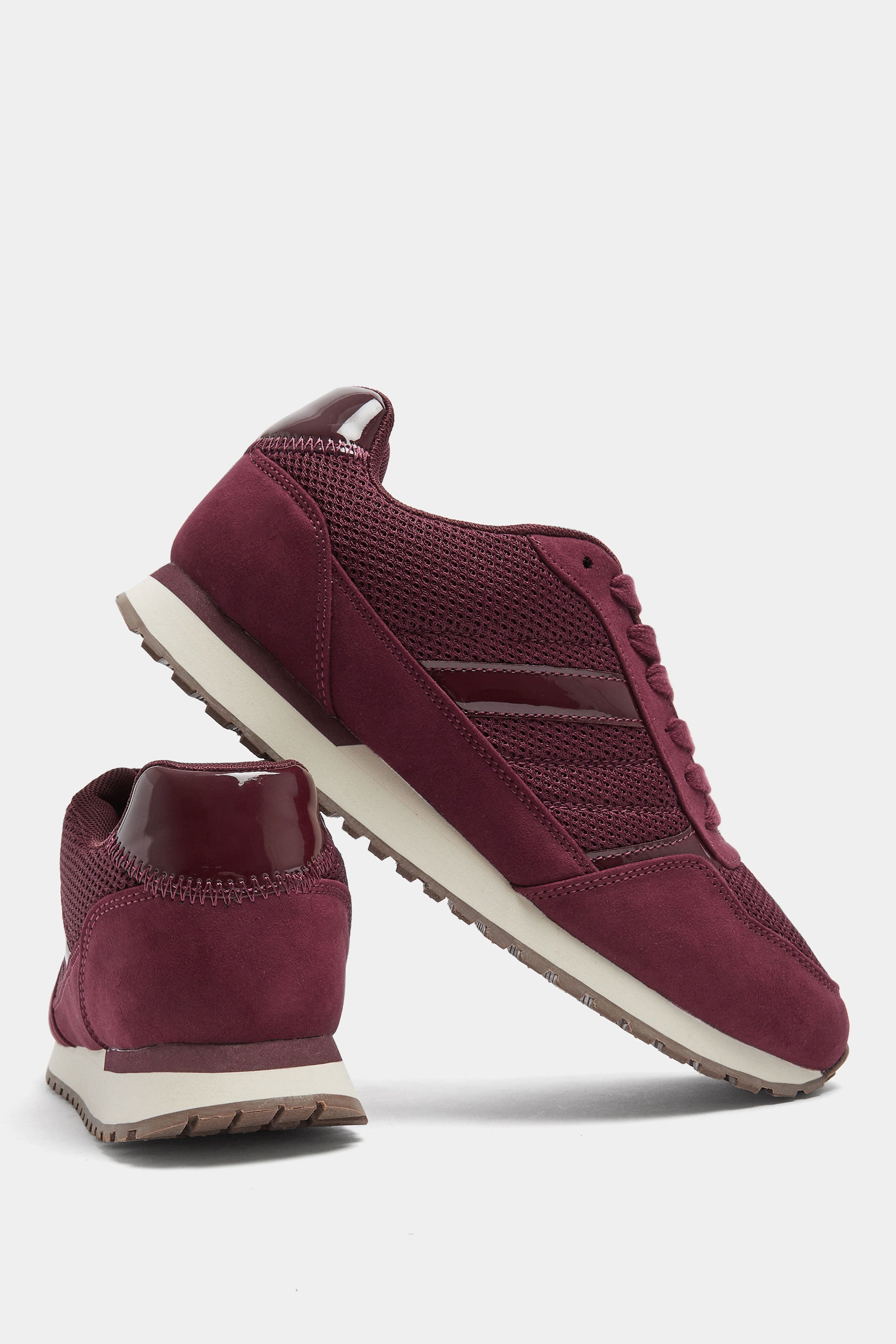 Burgundy Red Side Stripe Lace Up Trainer In Wide EEE Fit | Yours Clothing 5