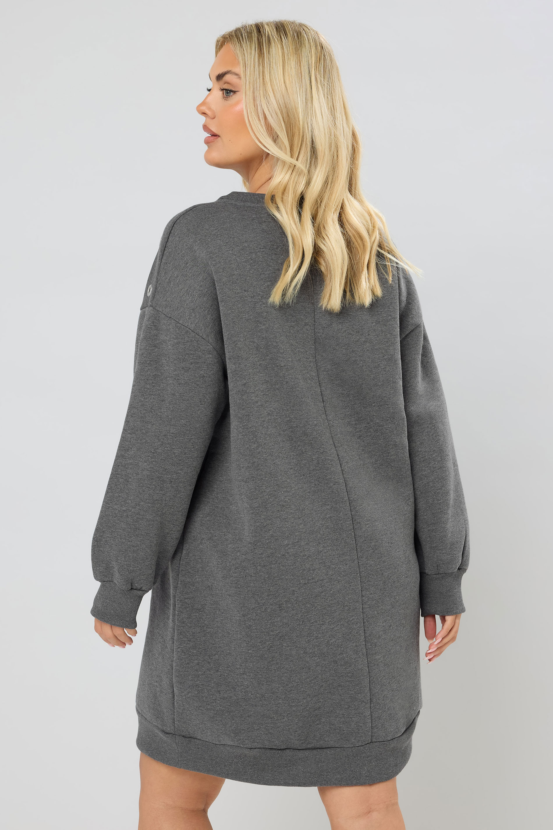 YOURS Plus Size Grey Eyelet Sweatshirt Dress | Yours Clothing 2