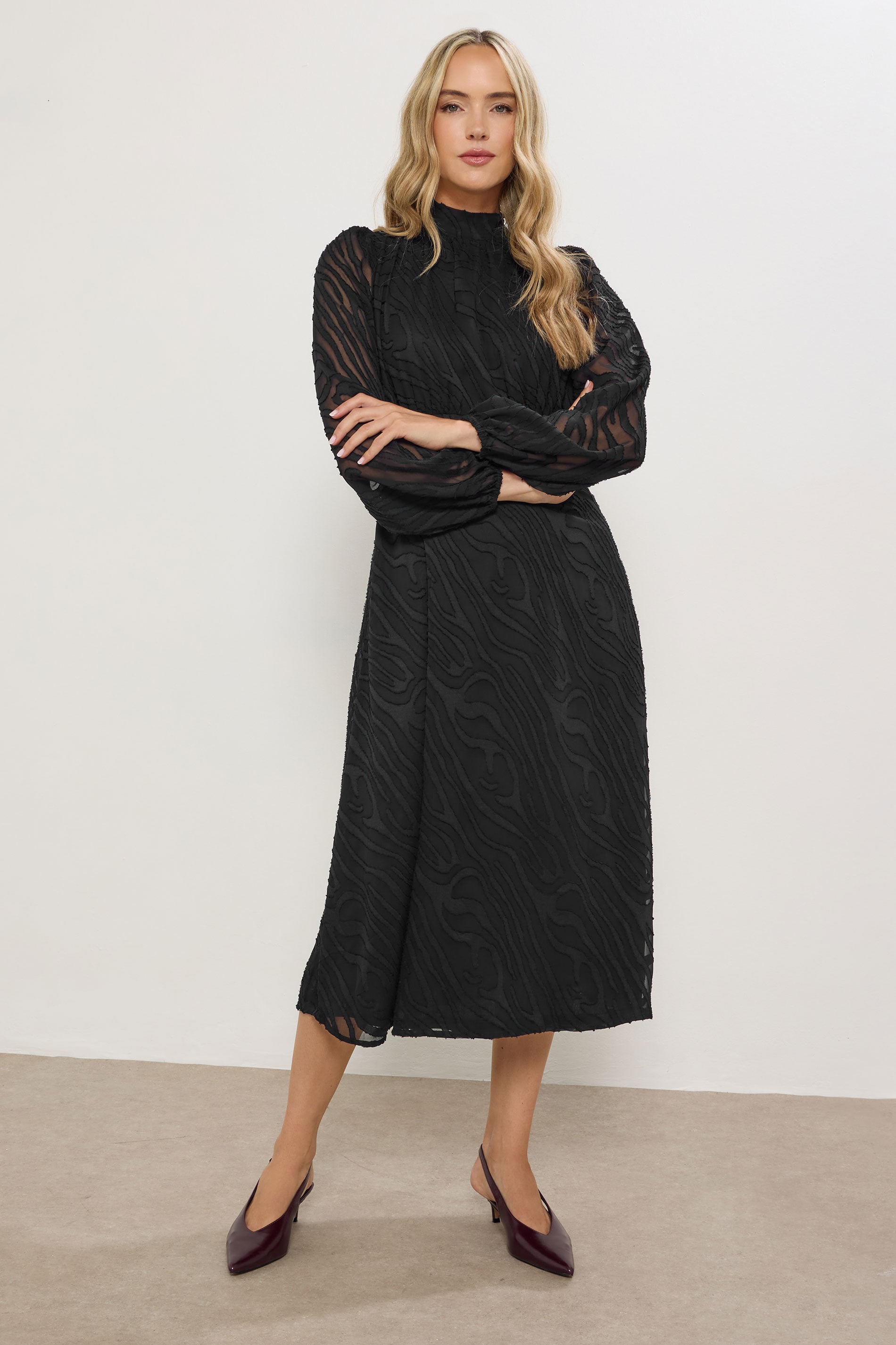 LTS Tall Black Animal Burnout Tie Midi Dress | Long Tall Sally  2