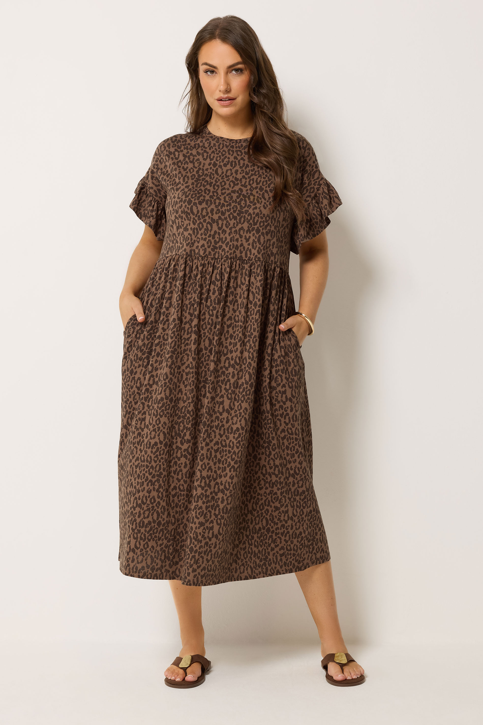 YOURS Plus Size Brown Leopard Print Midaxi Dress | Yours Clothing 1