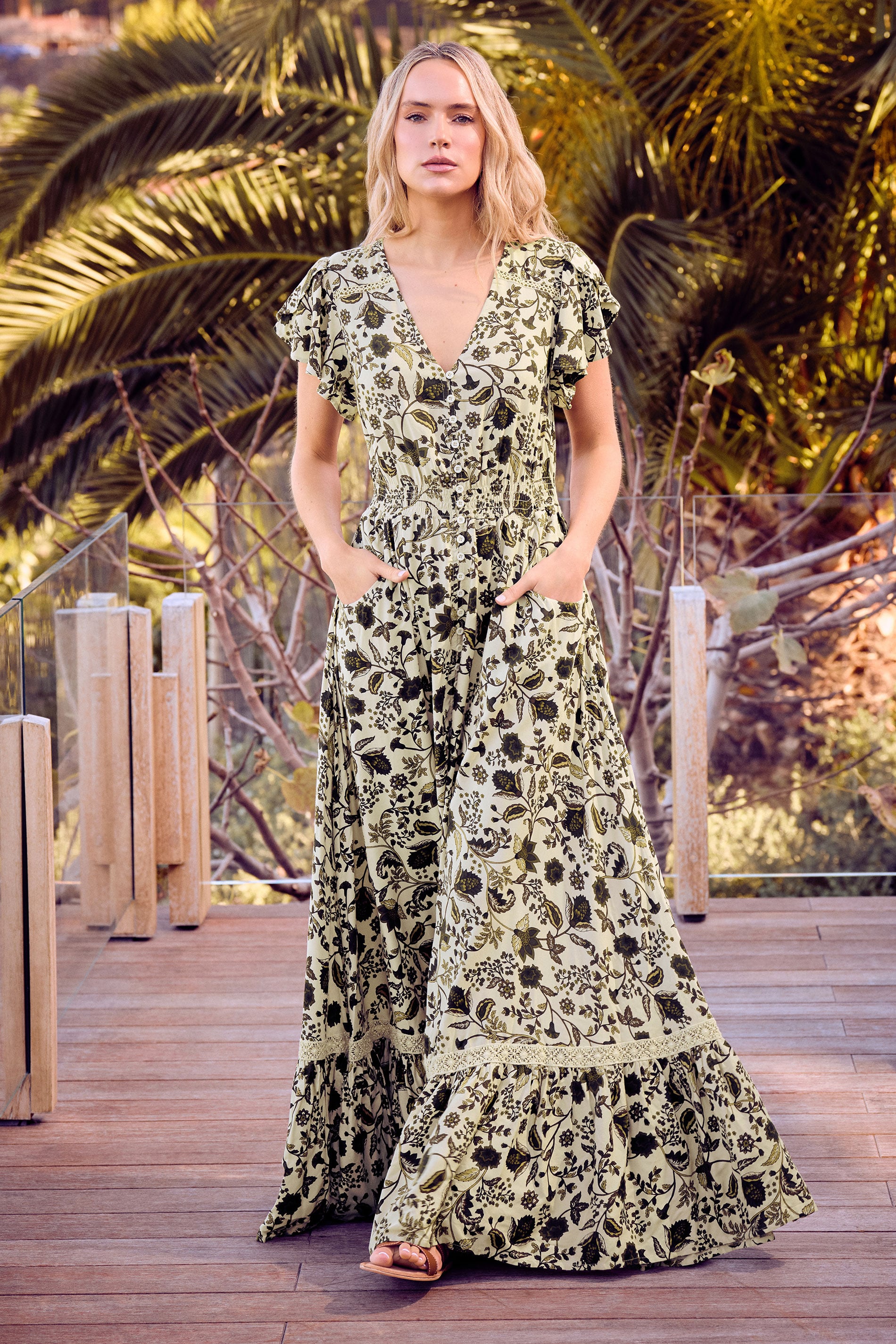 LTS Tall Women's Green Floral Button Maxi Dress | Long Tall Sally 3