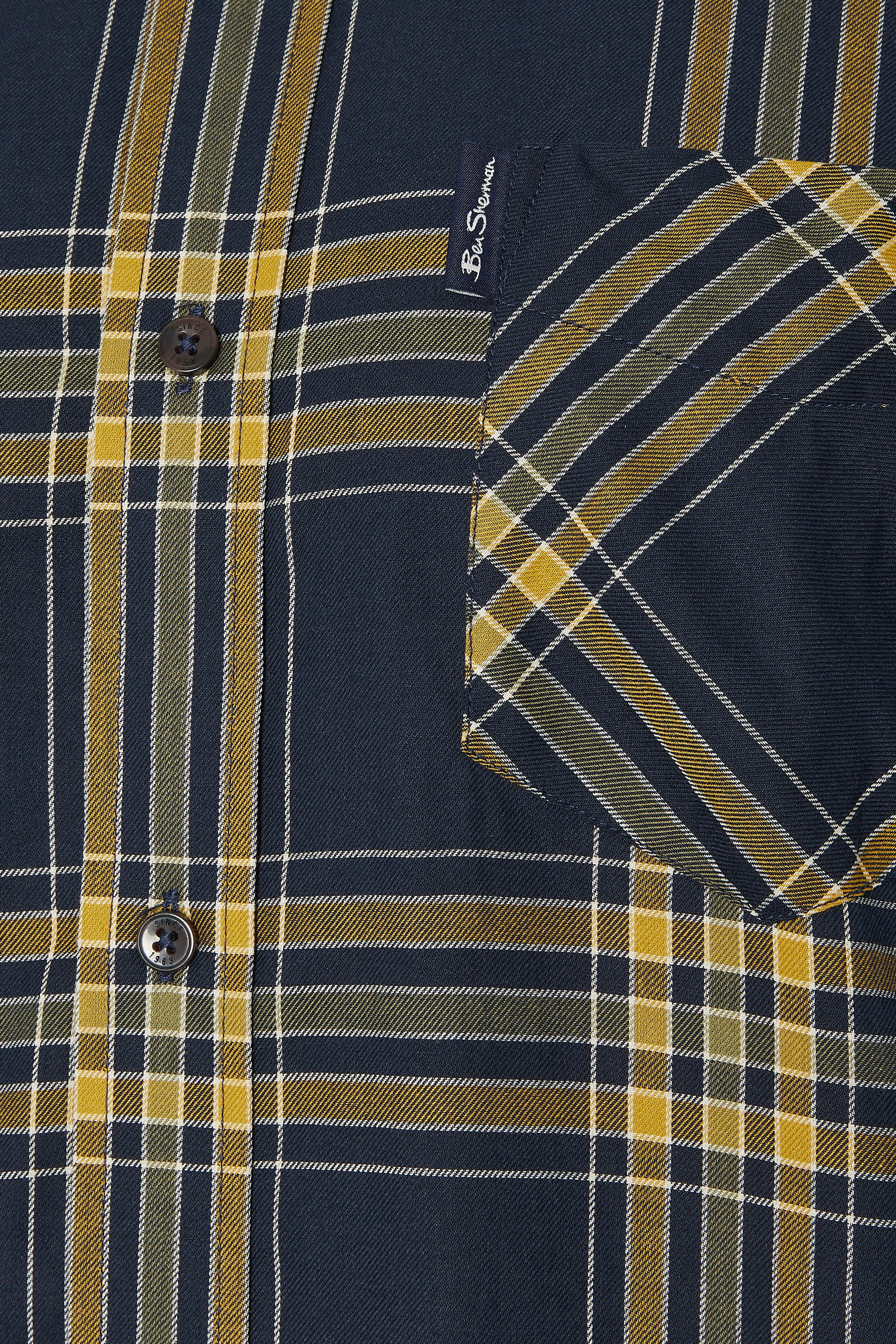 BEN SHERMAN Big & Tall Navy Blue & Yellow Check Shirt | BadRhino 2