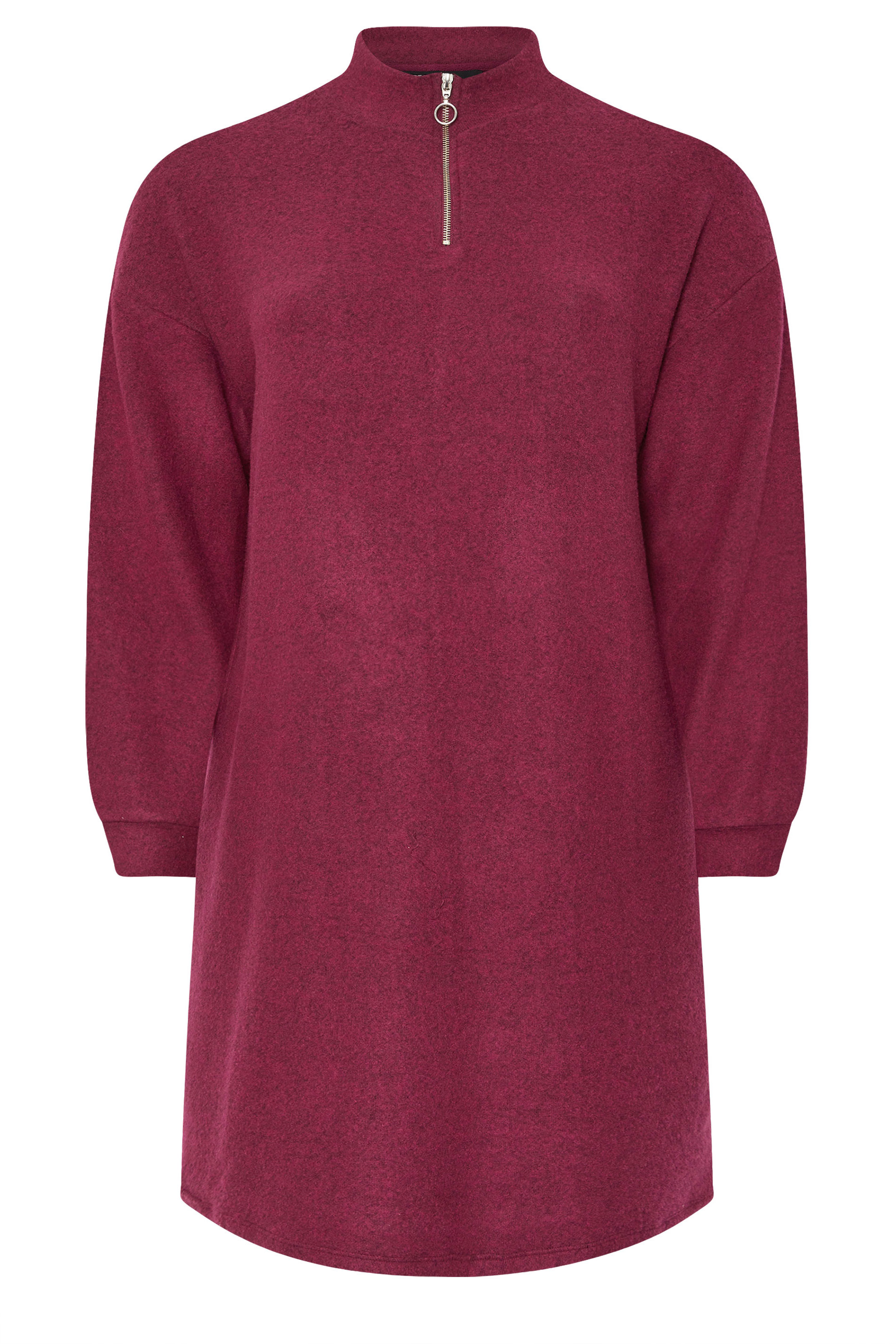 YOURS Plus Size Dark Pink Soft Touch Zip Jumper Dress | Yours Clothing 5