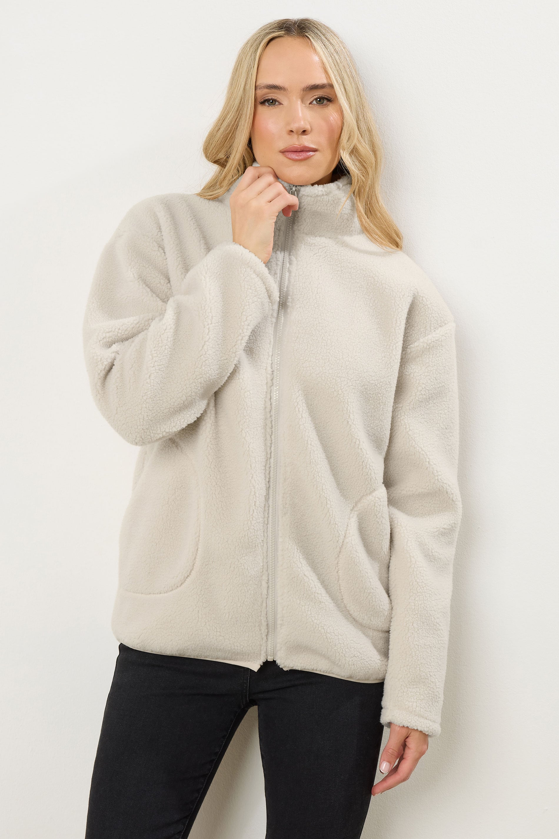 LTS Tall Ivory White Zip Fleece Jacket | Long Tall Sally 1