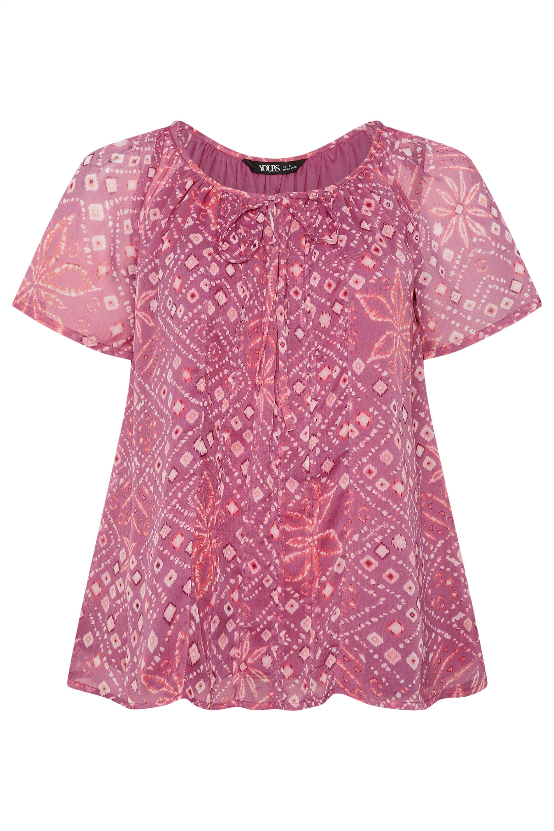 YOURS Curve Pink Geometric Ikat Print Pintuck Blouse | Yours Clothing 5