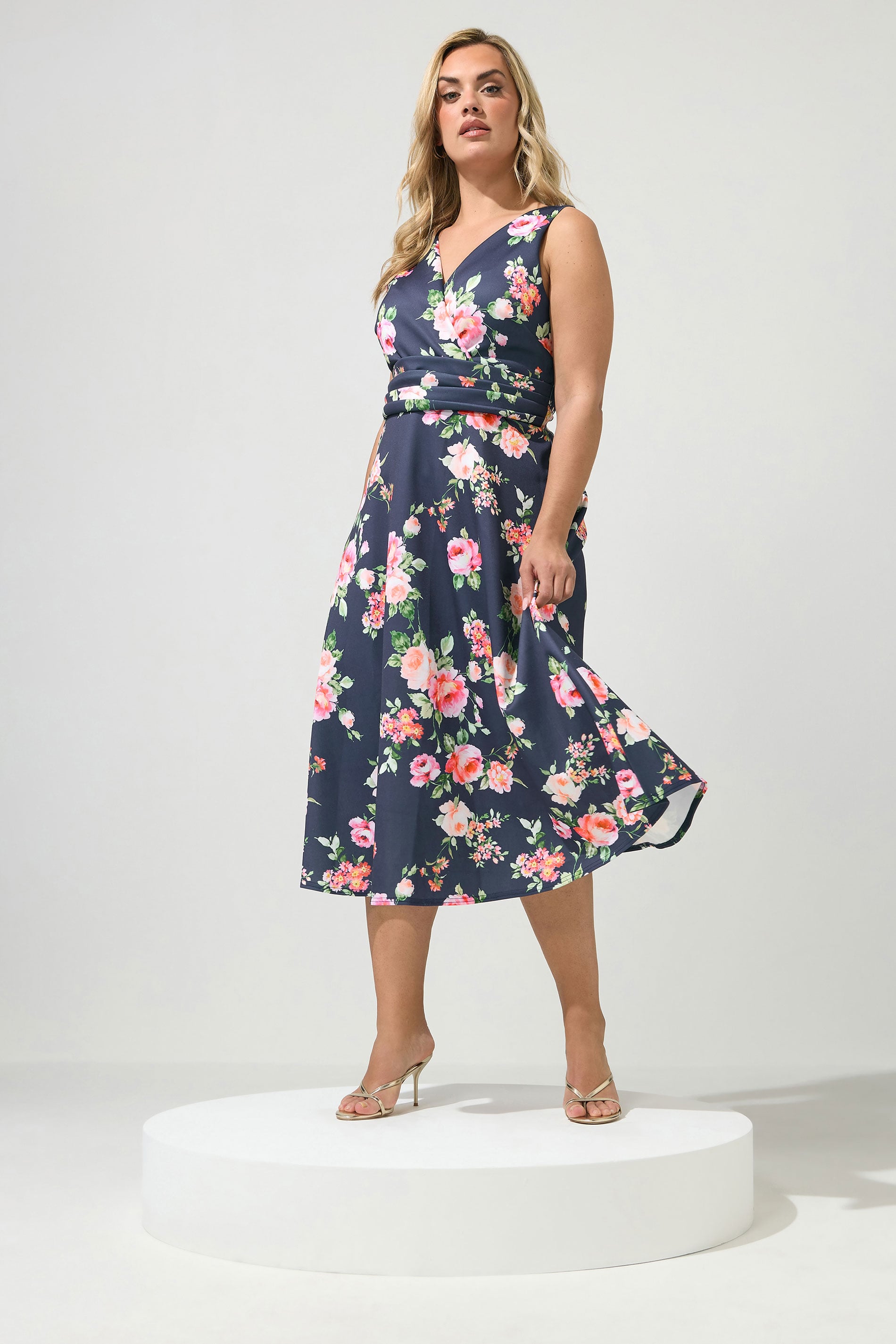 YOURS LONDON Plus Size Navy Blue Floral Midi Dress | Yours Clothing 3