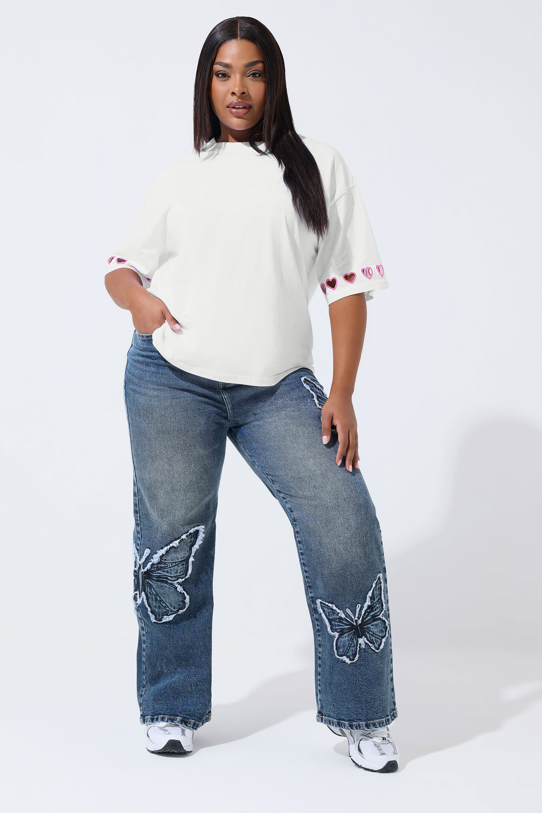 LIMITED COLLECTION Plus Size White Heart Cut Out Sleeve T-Shirt | Yours Clothing  2