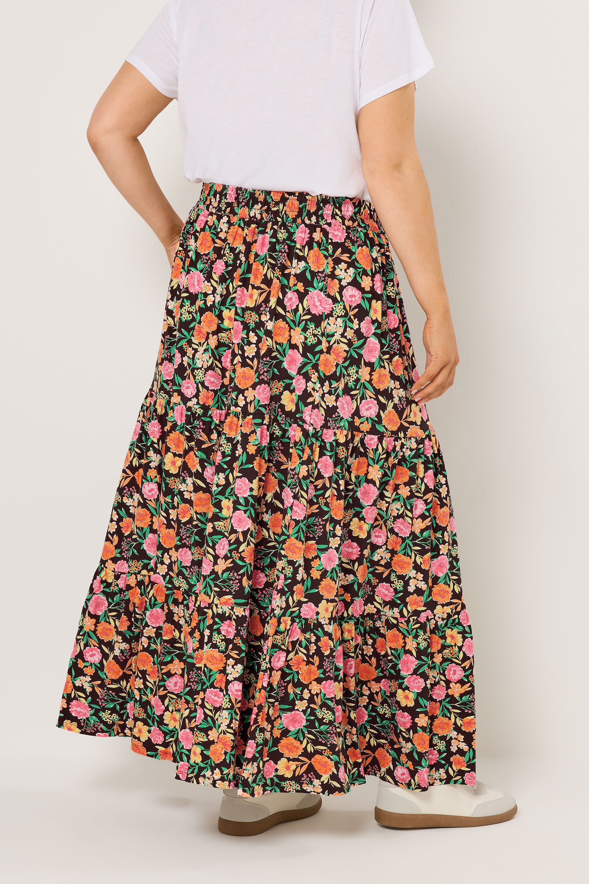 YOURS Plus Size Black Floral Tiered Skirt | Yours Clothing 2