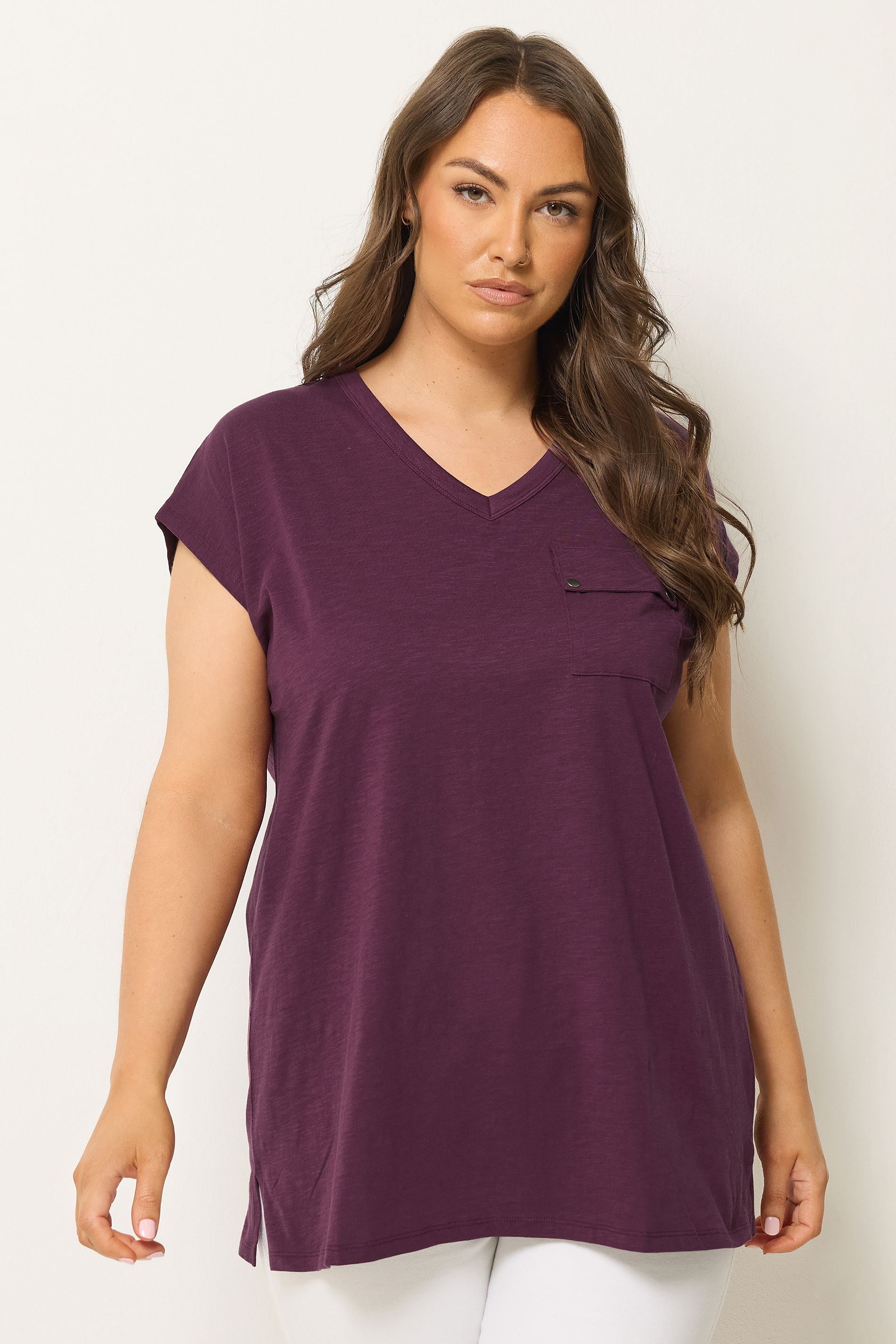 YOURS Plus Size Purple Stud Pocket T-Shirt | Yours Clothing 3