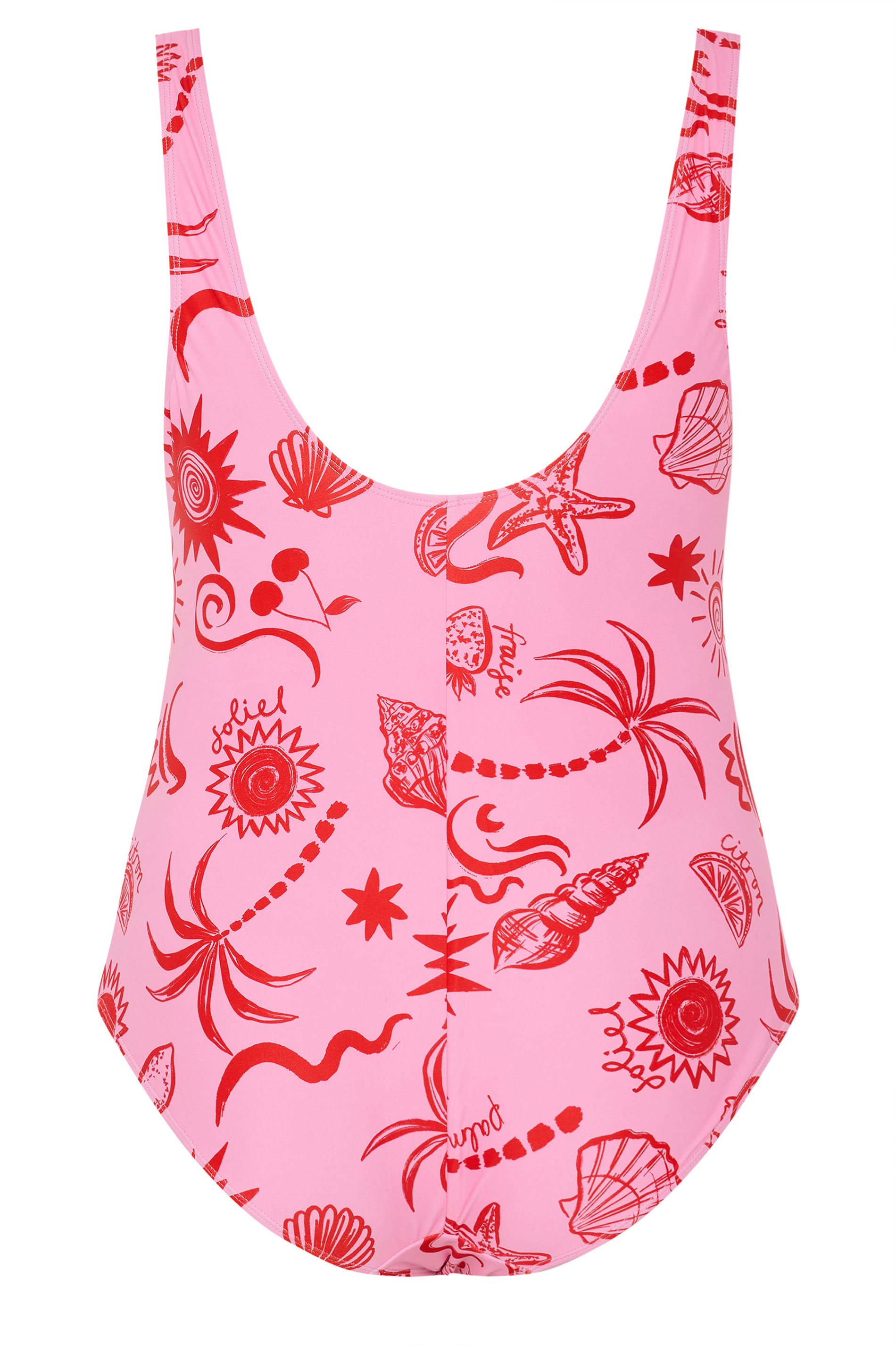 YOURS Plus Size Pink Shell Print Ruched Plunge Swimsuit | Yours Clothing 7