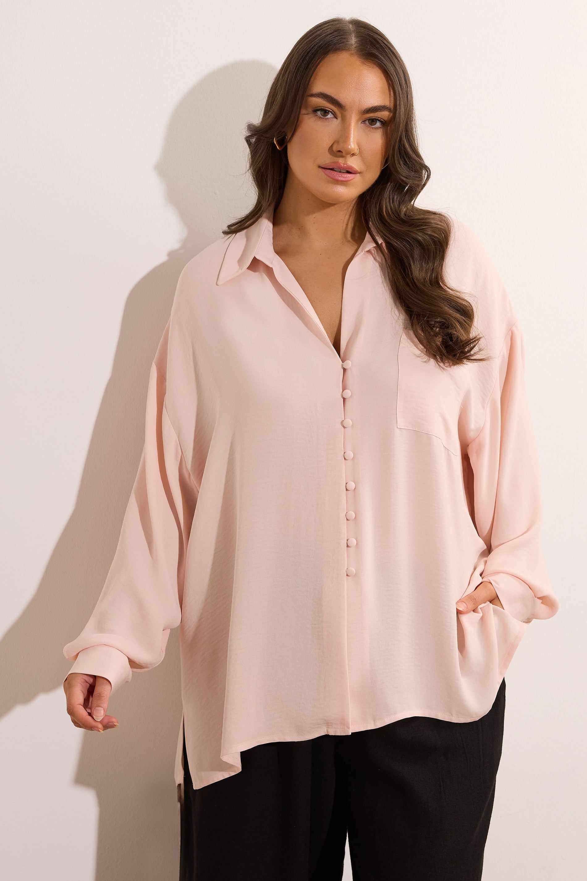 Evans Women's Pink Plus Light Dipped Hem Oversized Shirt Size 30-32