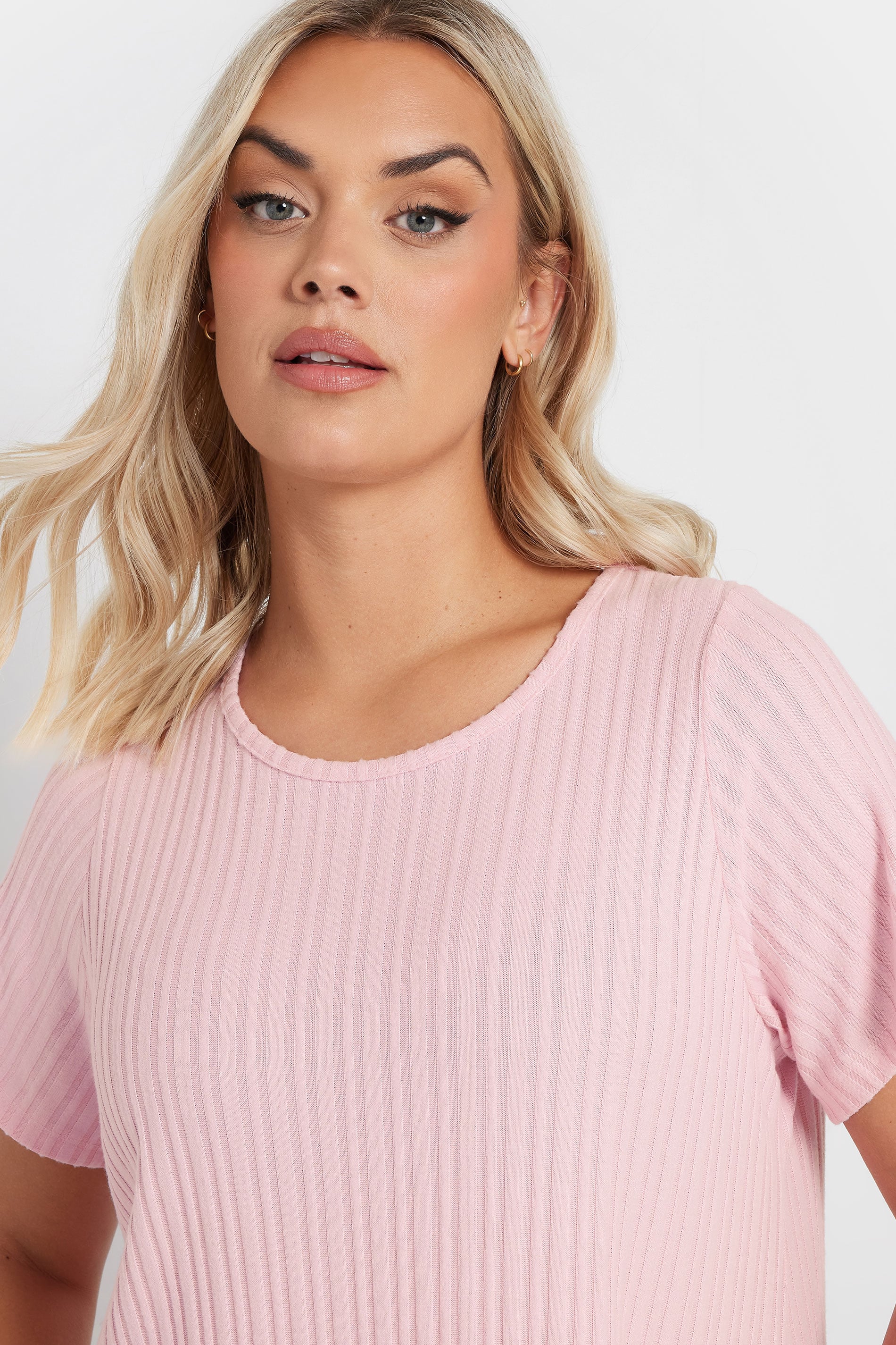 YOURS Plus Size Light Pink Swing Ribbed Top | Yours Clothing 4