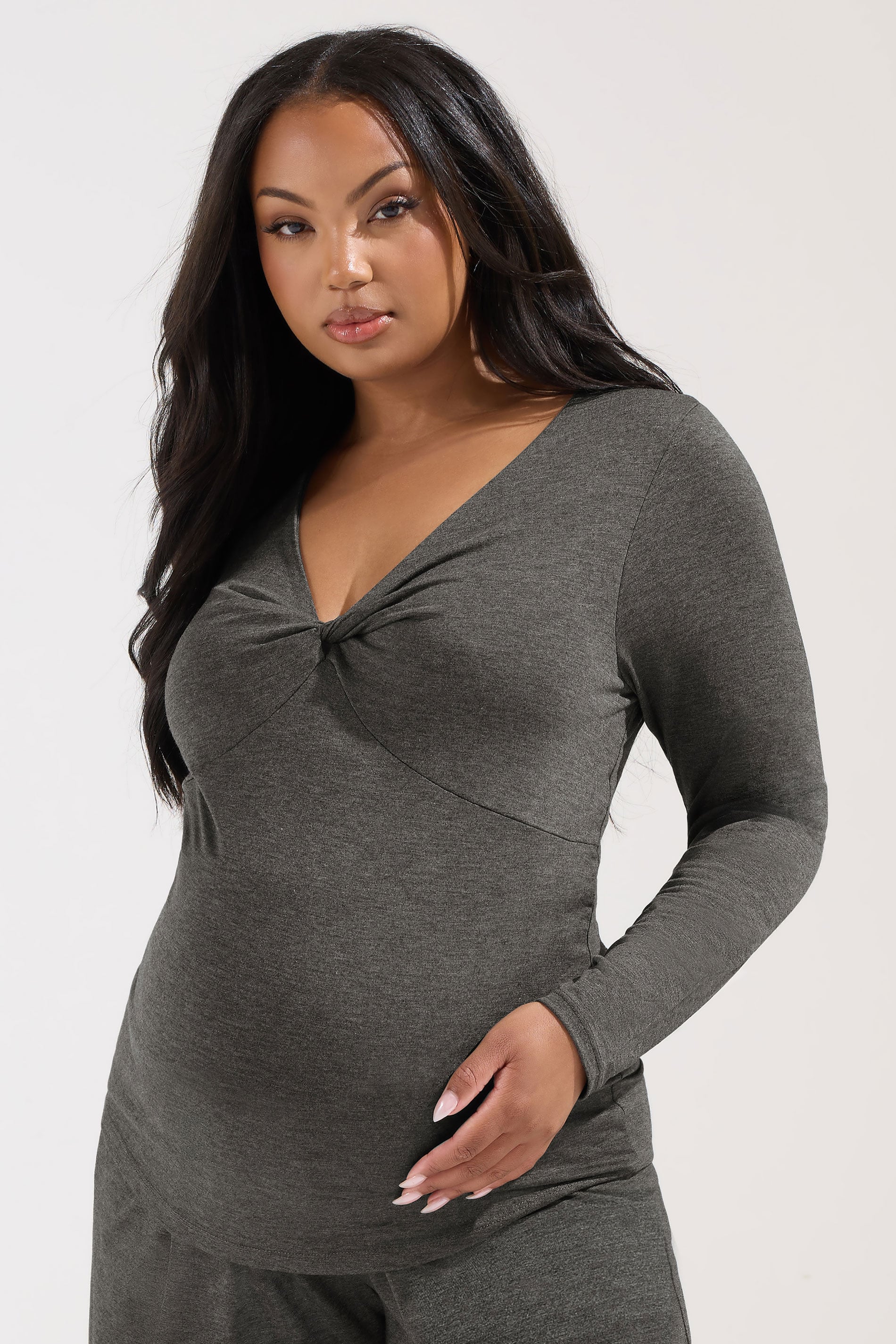 BUMP IT UP MATERNITY Plus Size Charcoal Grey Twist Front Top | Yours Clothing 3