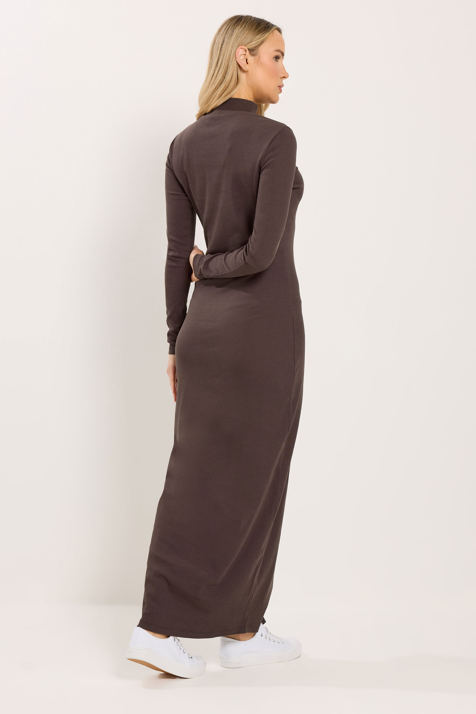 LTS Tall Women's Brown Ribbed Shoulder Button Maxi Dress | Long Tall Sally 2