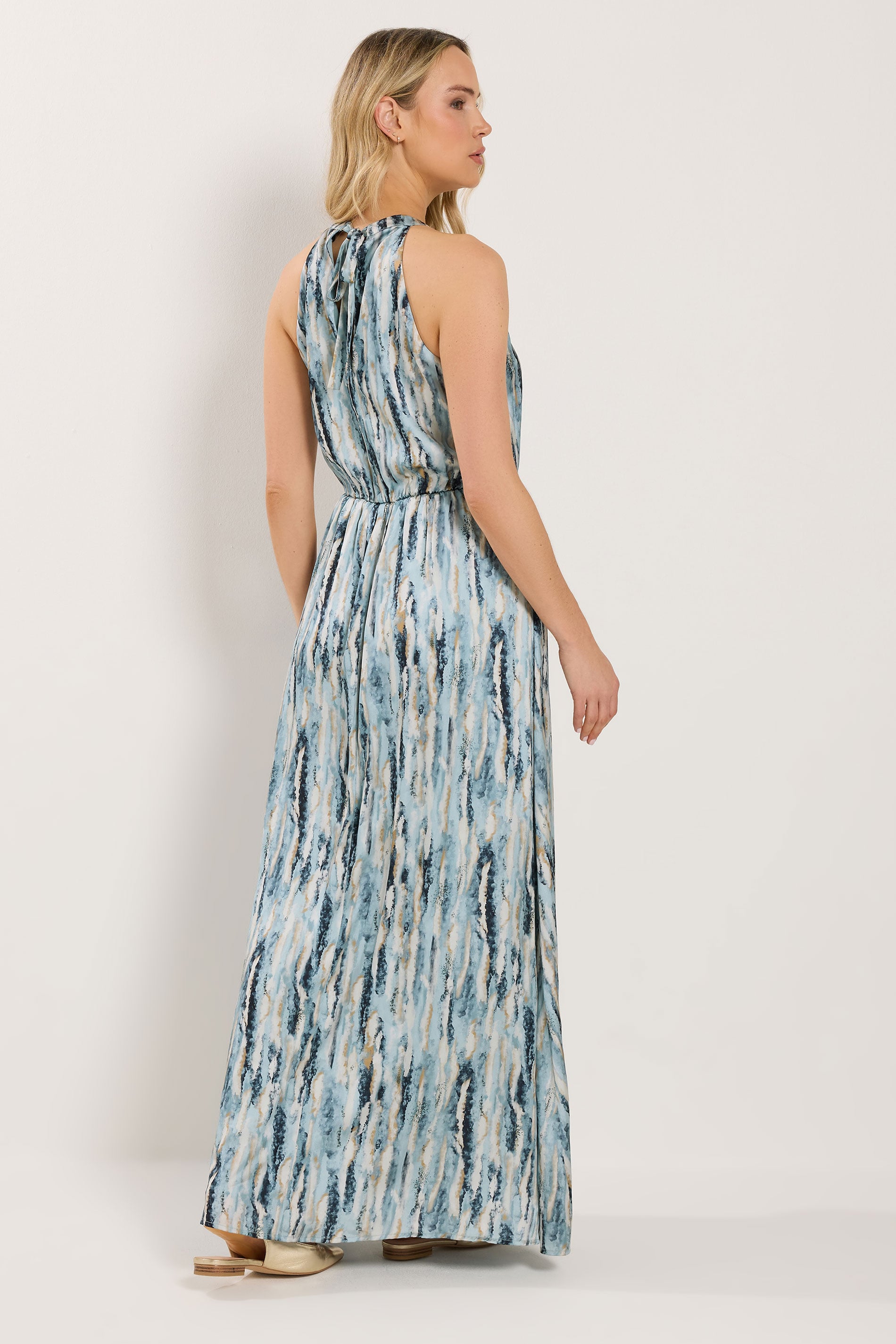 LTS Tall Women's Blue Abstract Satin Halter Neck Dress | Long Tall Sally 4