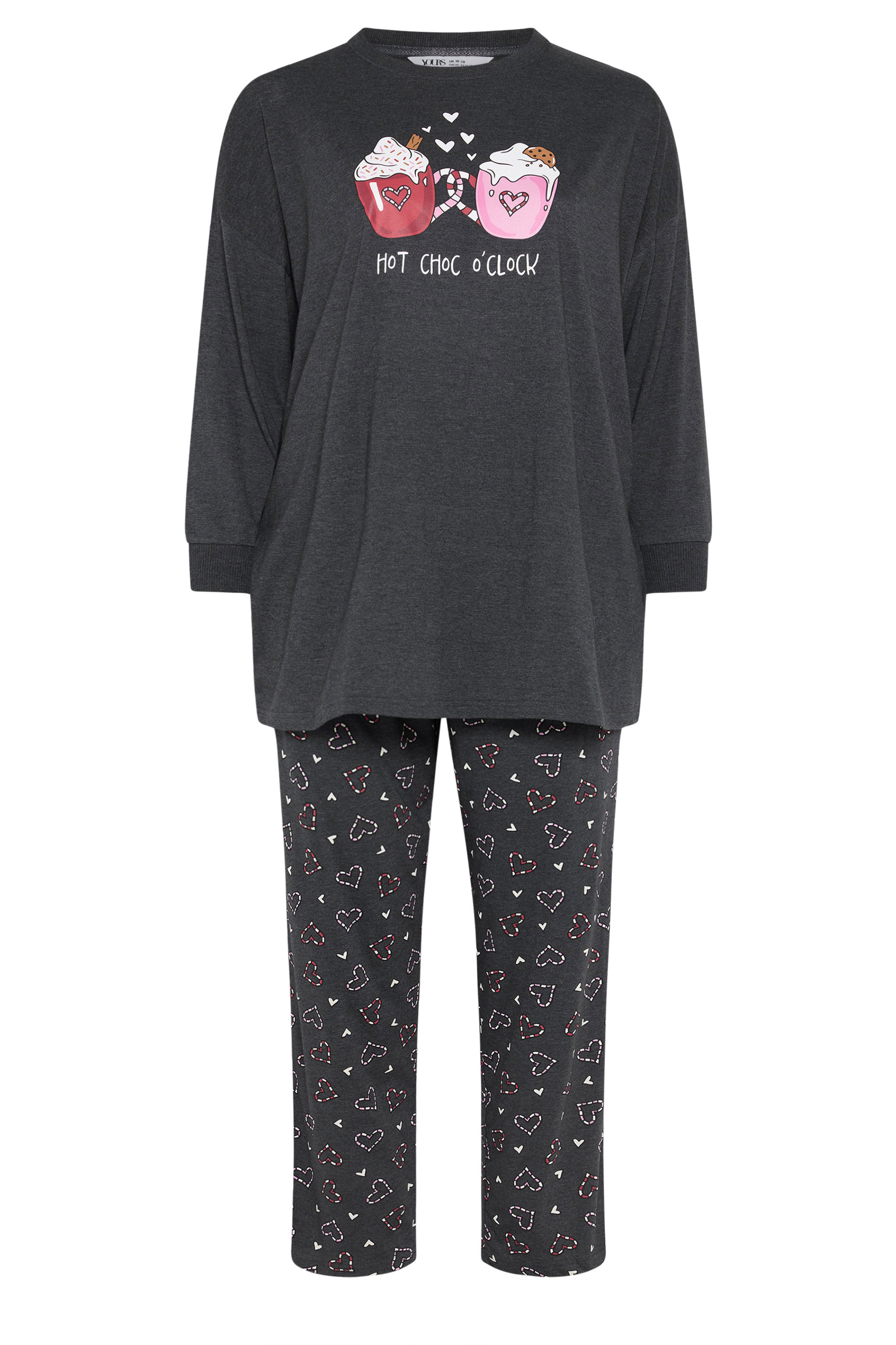 YOURS Plus Size Charcoal Grey 'Hot Choc O'clock' Wide Leg Pyjama Set | Yours Clothing 6
