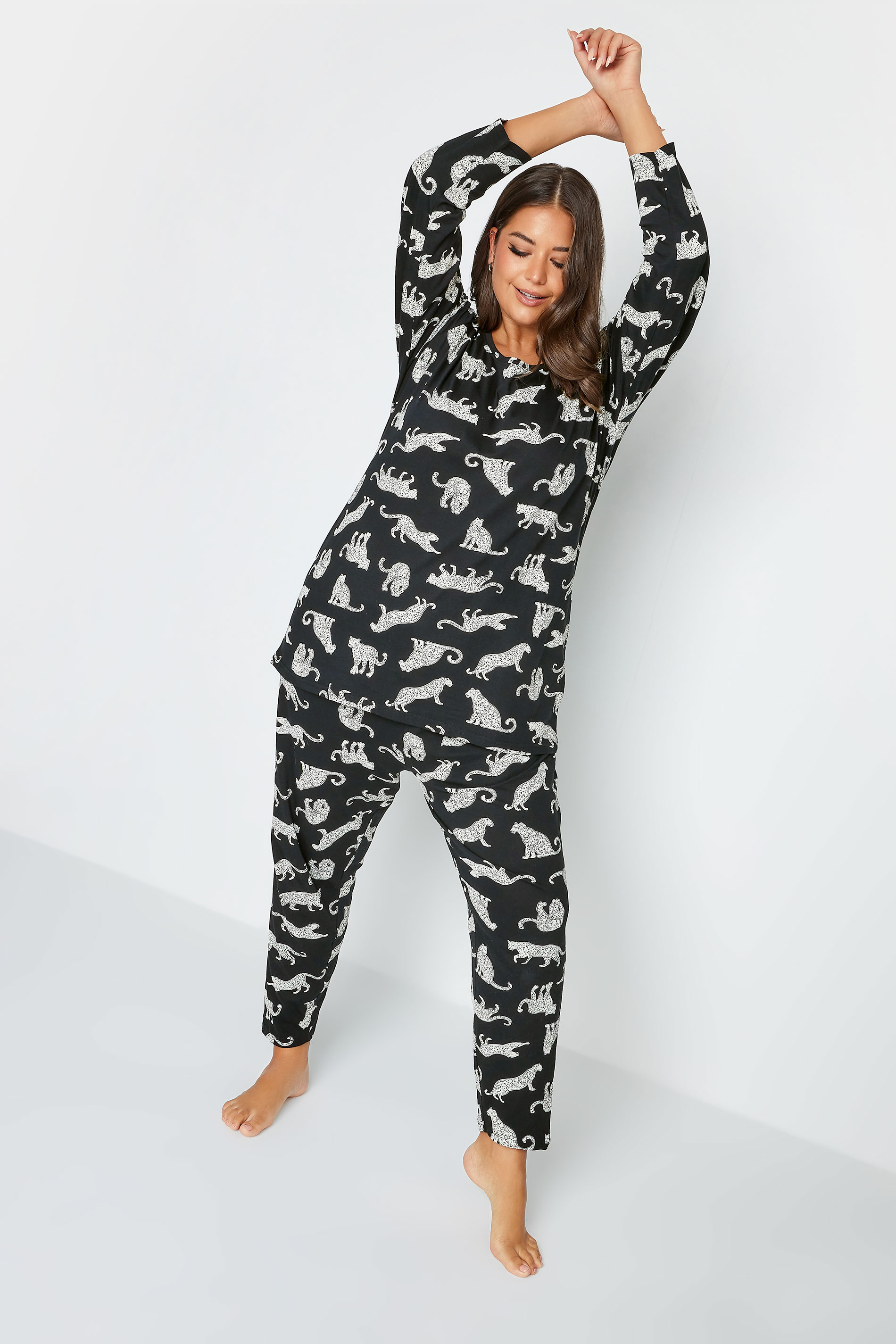 YOURS Curve Black Animal Print Pyjama Set | Yours Clothing 2