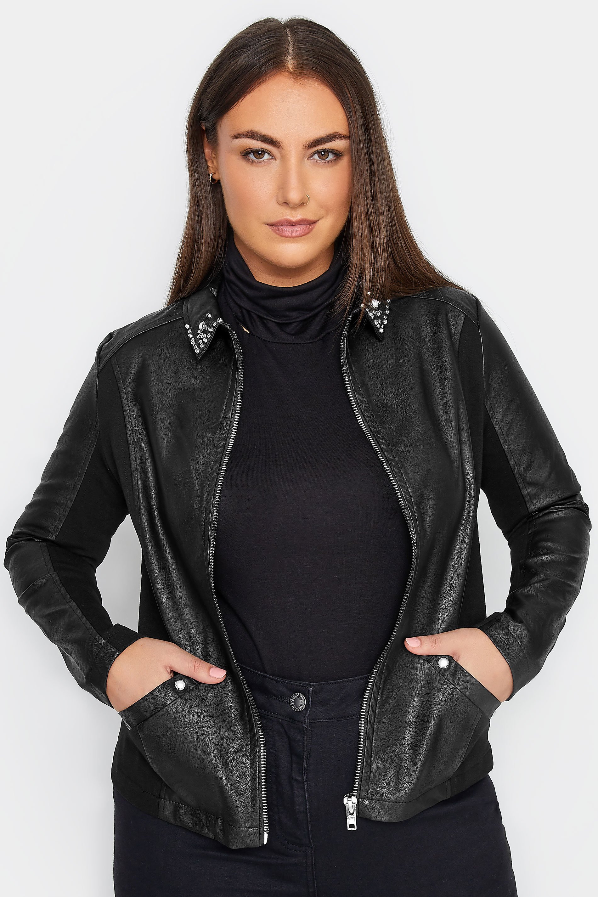 Manon Baptiste Black Embellished Faux Leather Jacket | Evans