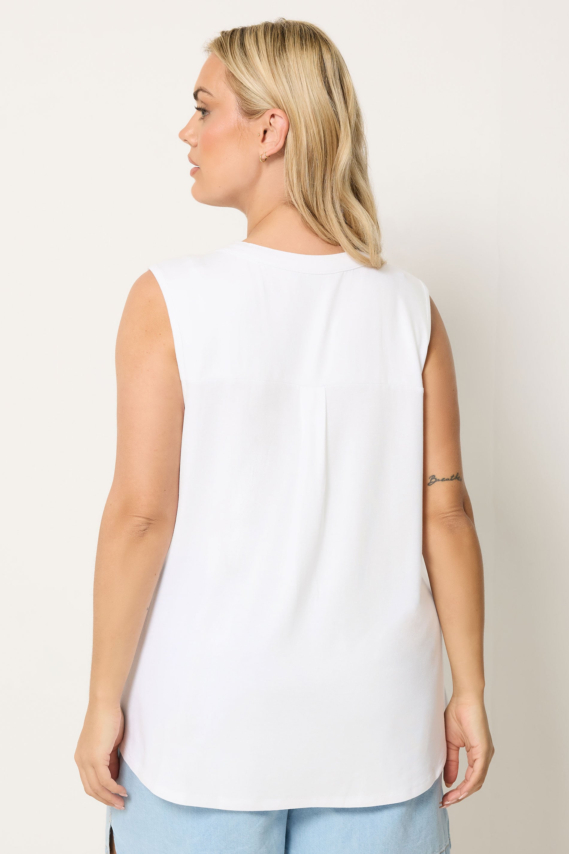 YOURS Plus Size White Notch Neck Vest Top | Yours Clothing 2