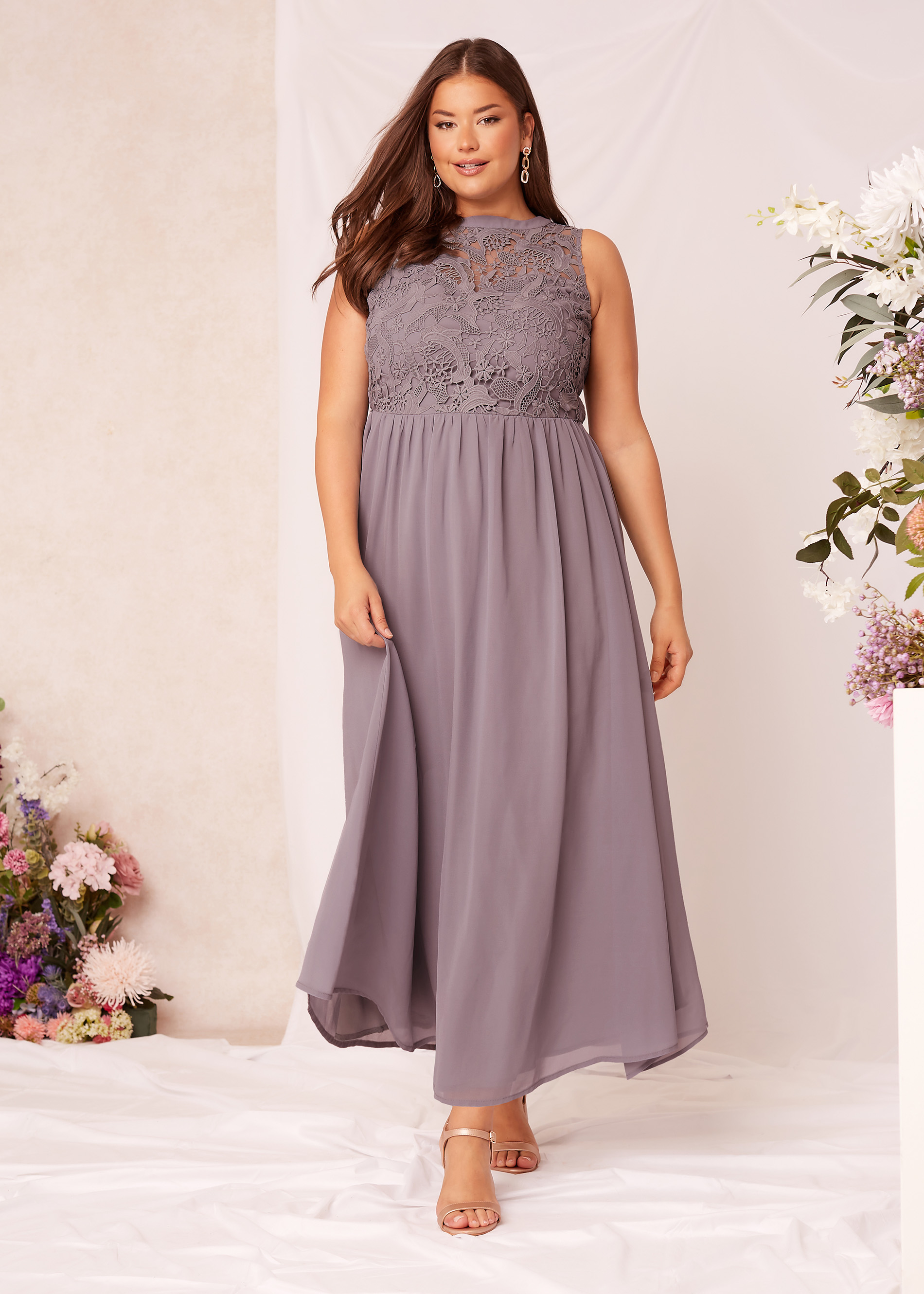 Plus Size YOURS LONDON Curve Purple Lace Front Chiffon Maxi Dress | Yours Clothing  6