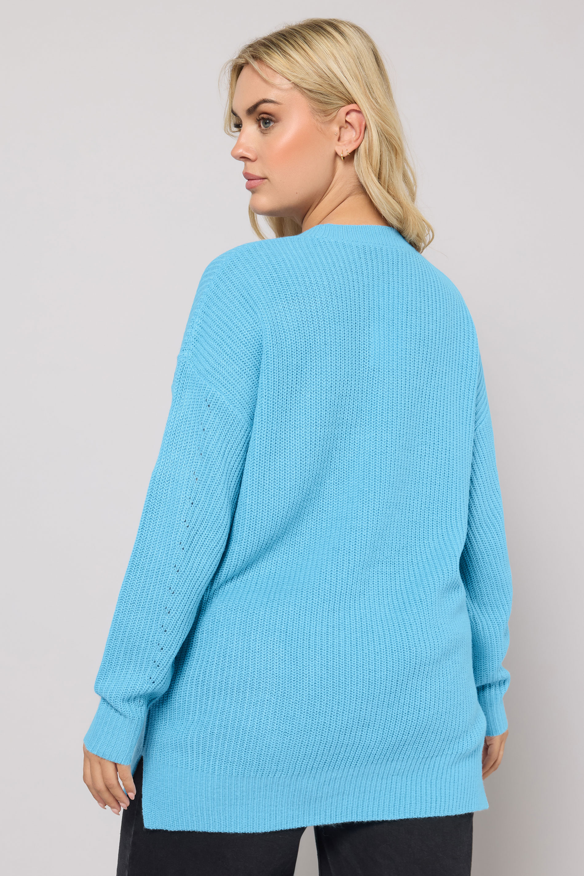 YOURS Plus Size Light Blue Drop Shoulder Jumper | Yours Clothing 2