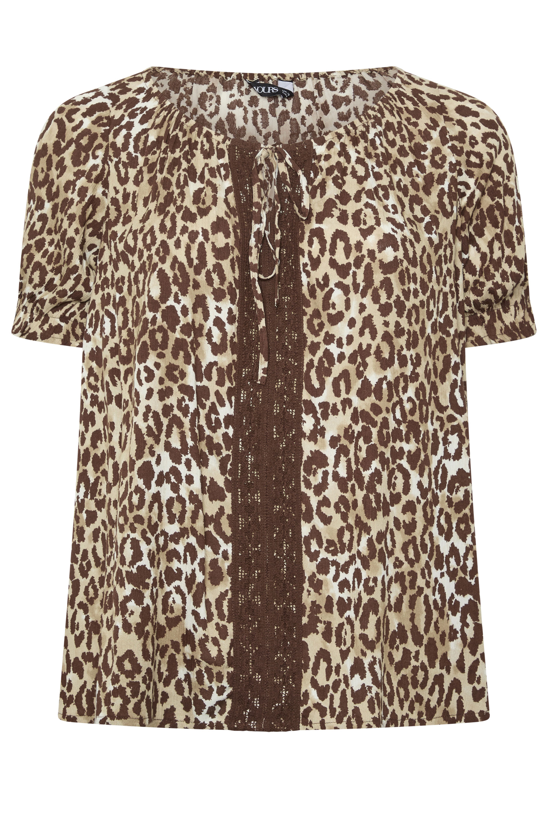 YOURS Plus Size Brown Leopard Crochet Tie Front Top | Yours Clothing 5
