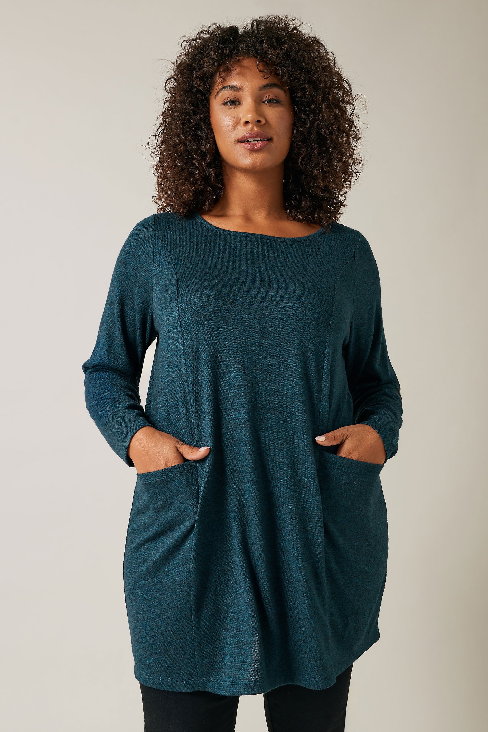 EVANS Plus Size Teal Blue Pocket Front Longline Top | Evans 1