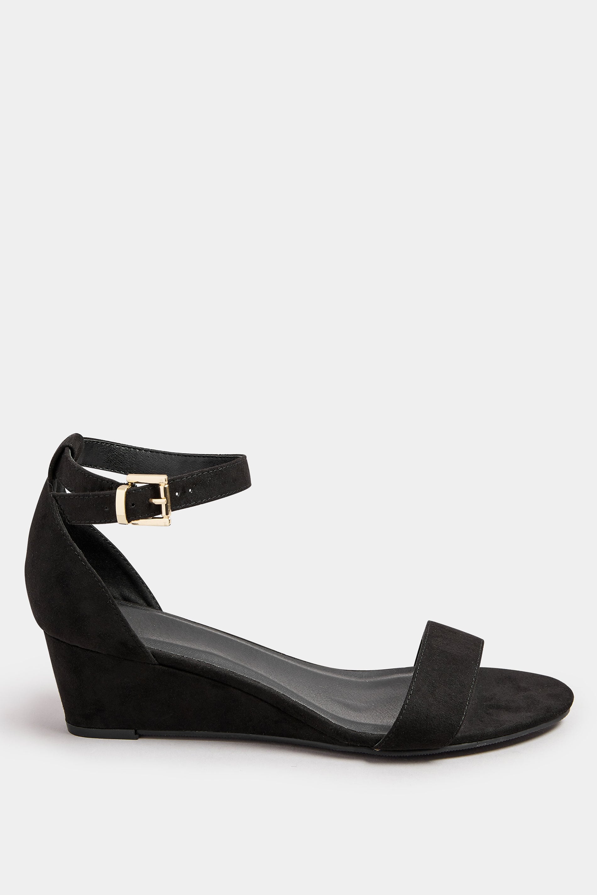 Black Faux Suede Low Wedge Sandals In Extra Wide EEE Fit | Yours Clothing 2