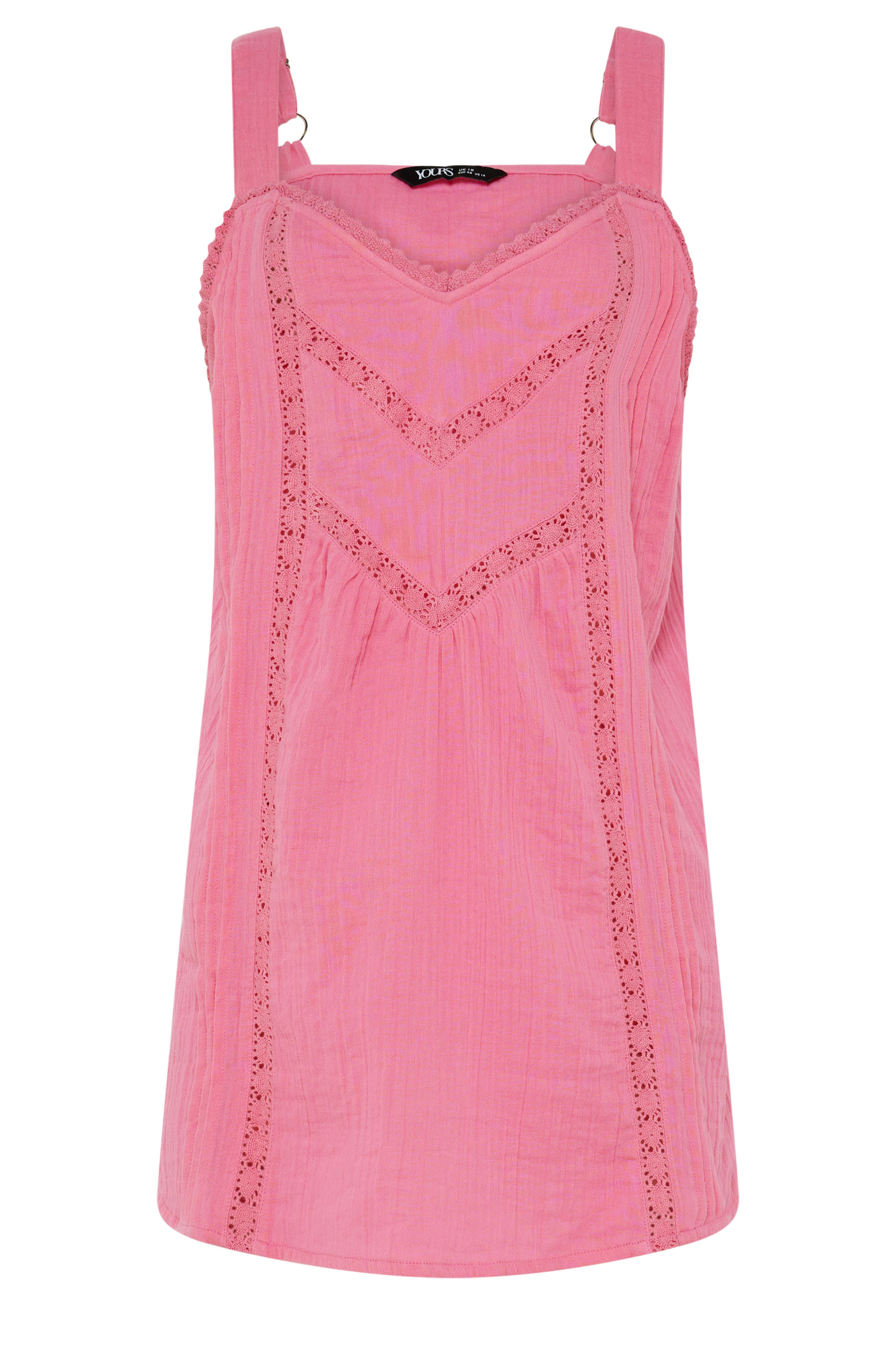 YOURS Plus Size Pink Crochet Insert Vest Top | Yours Clothing 5