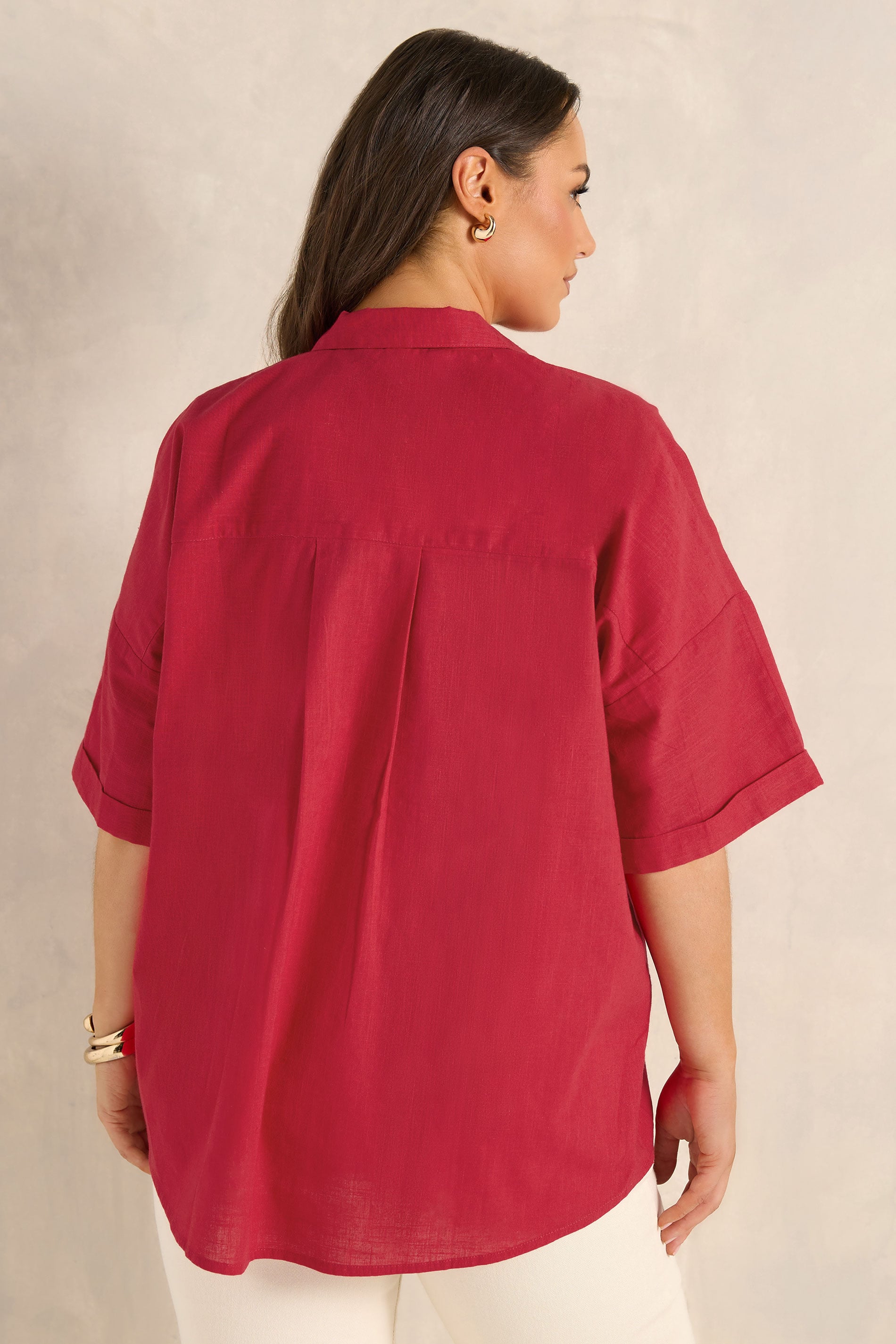 EVANS Plus Size Red Cotton Boxy Collard Shirt | Evans  2